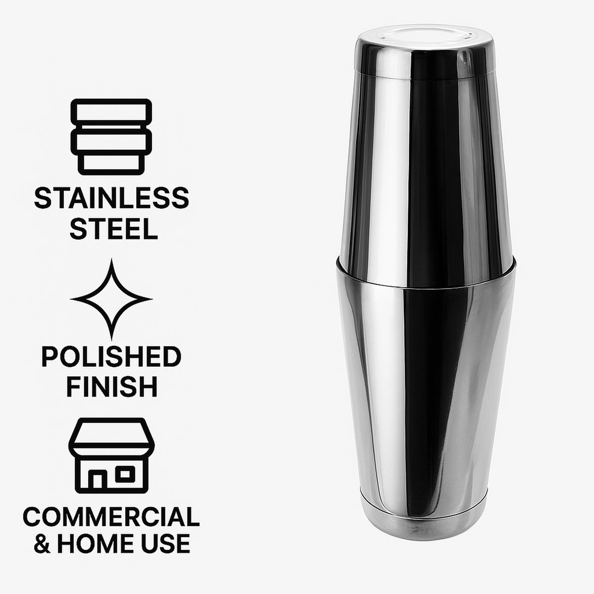 BAR BUTLER BOSTON COCKTAIL SHAKER STAINLESS STEEL, 600ML/ 800ML