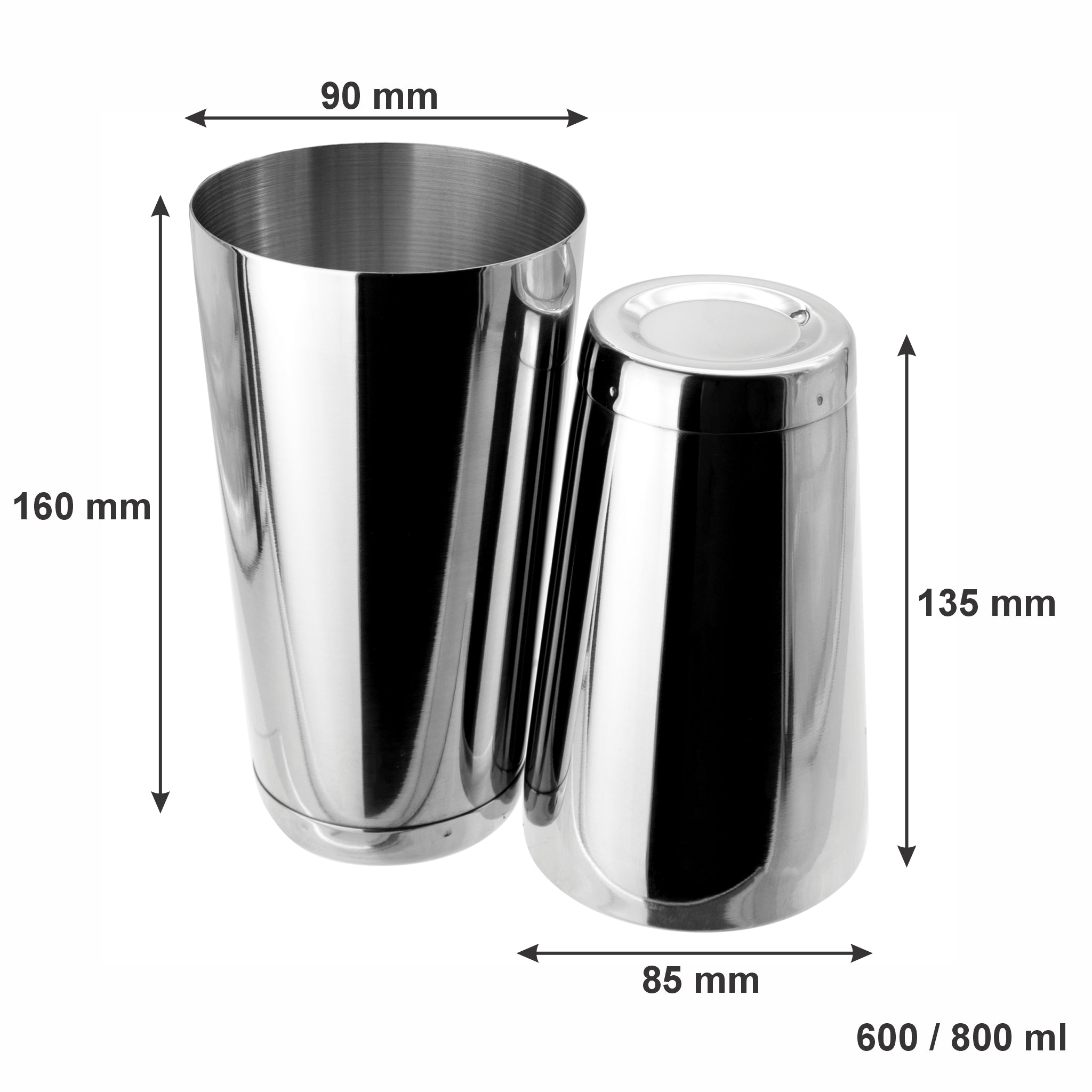BAR BUTLER BOSTON COCKTAIL SHAKER STAINLESS STEEL, 600ML/ 800ML