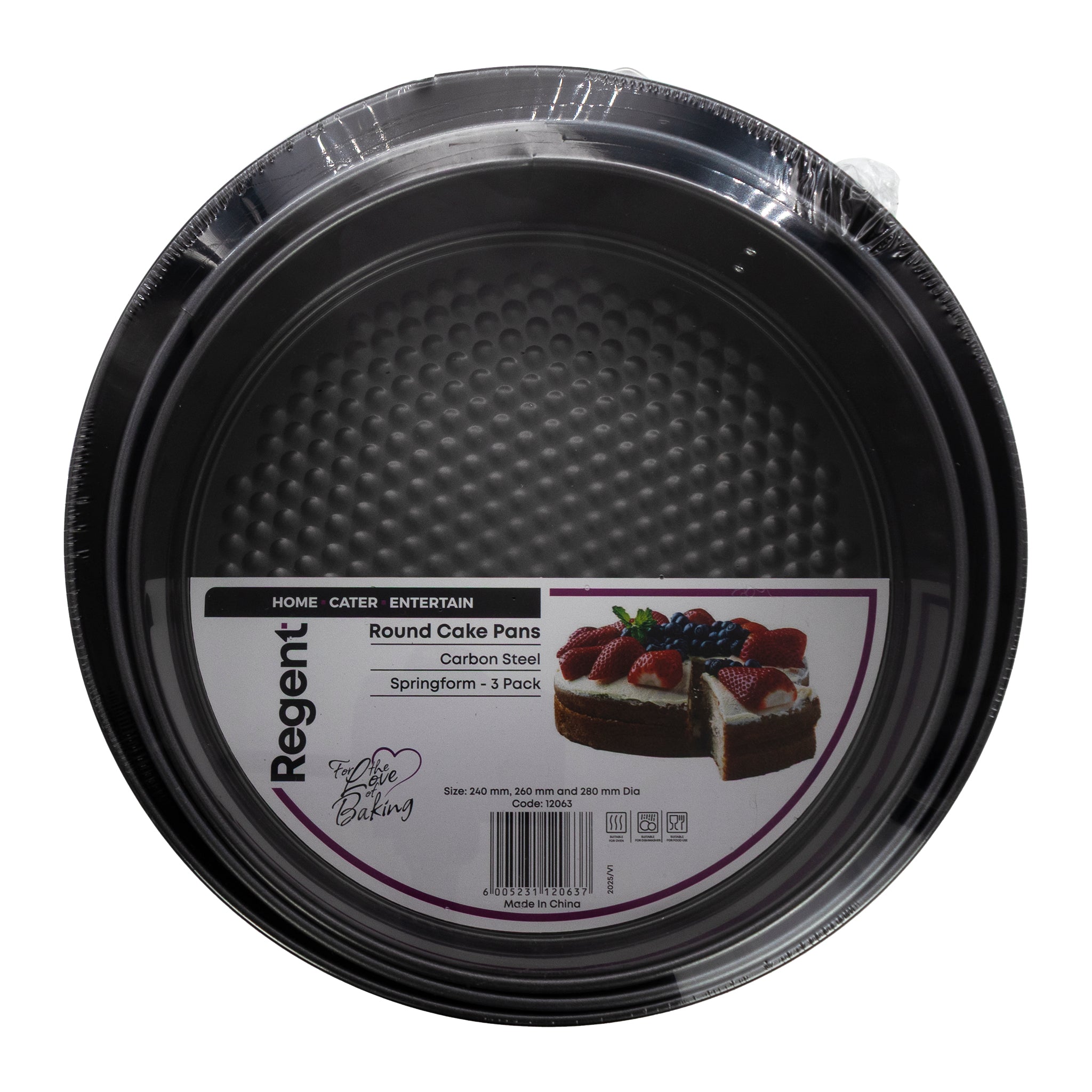 REGENT BAKEWARE SPRINGFORM ROUND NON STICK CAKE PANS 3PK, 240 l 260 l 280MM DIAX70MM