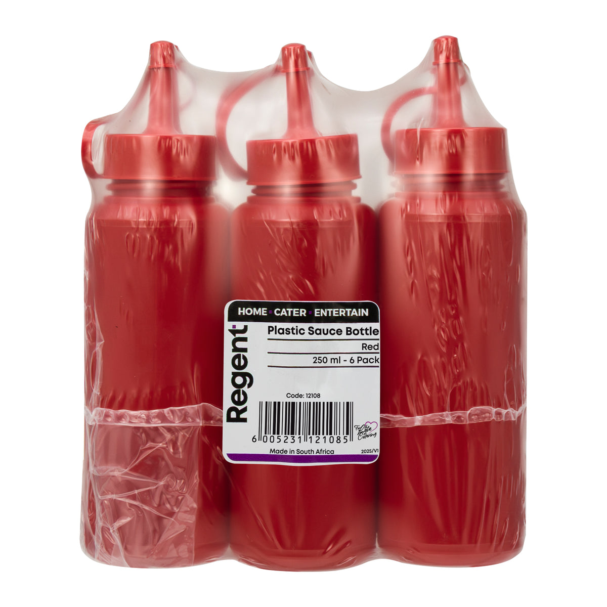 REGENT ROUND PLASTIC SAUCE BOTTLE RED 6PK, 250ML