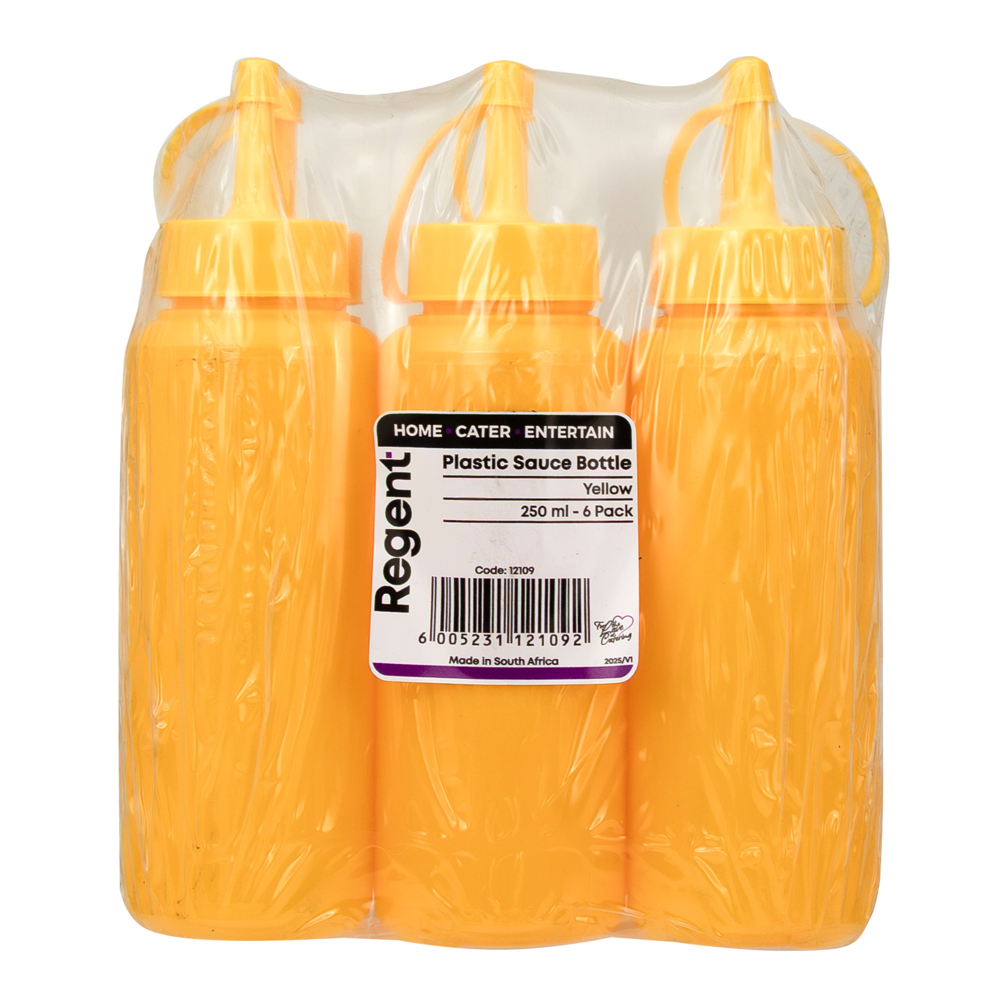 REGENT ROUND PLASTIC SAUCE BOTTLE YELLOW 6PK, 250ML