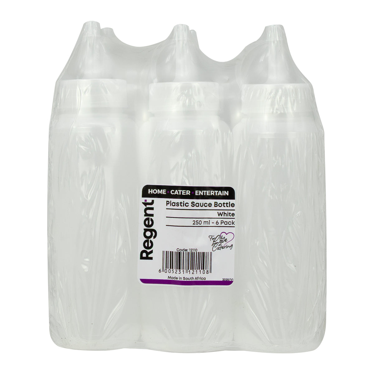 REGENT ROUND PLASTIC SAUCE BOTTLE WHITE 6PK, 250ML