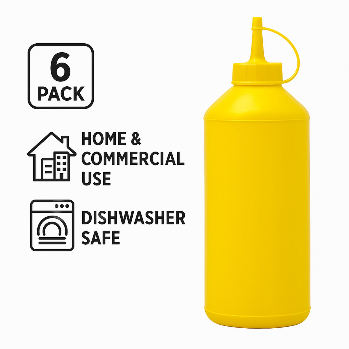 REGENT ROUND PLASTIC SAUCE BOTTLE YELLOW 6PK, 1LT