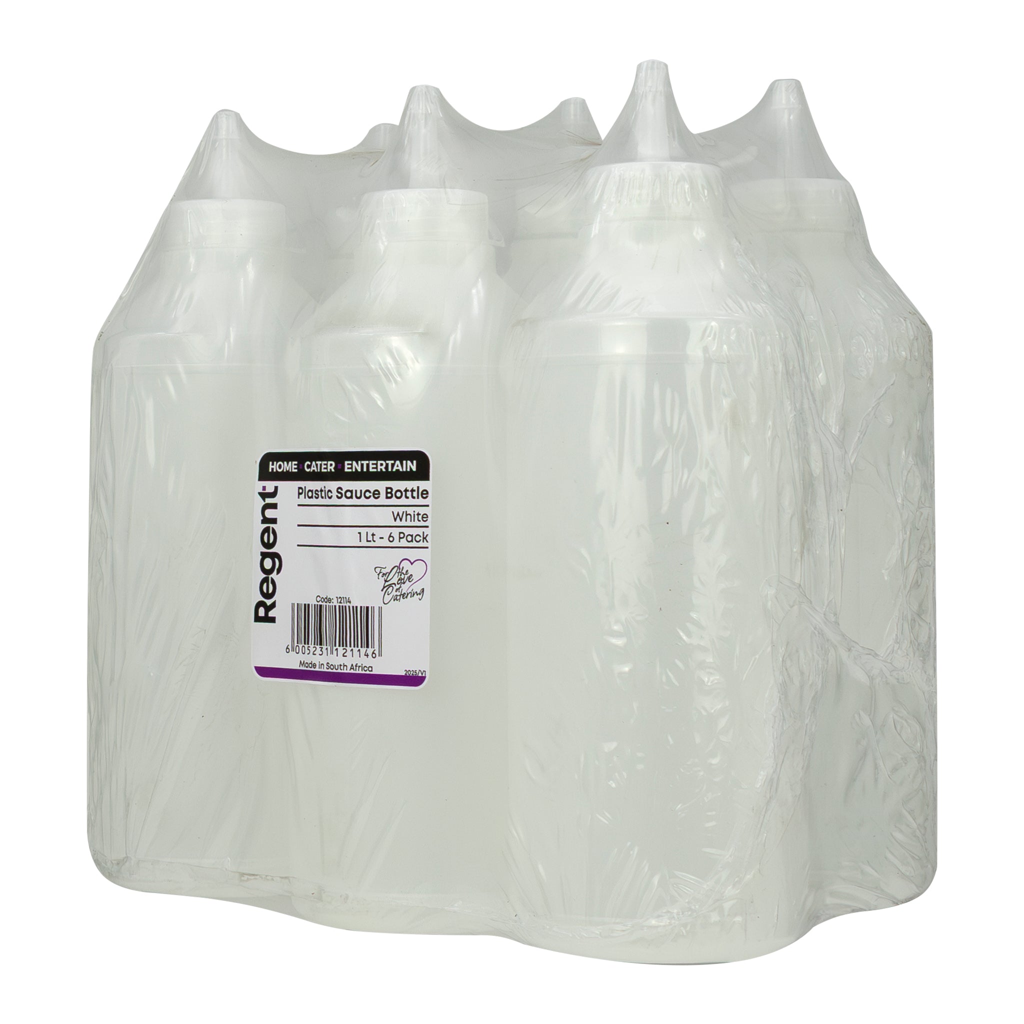 REGENT ROUND PLASTIC SAUCE BOTTLE WHITE 6PK, 1LT