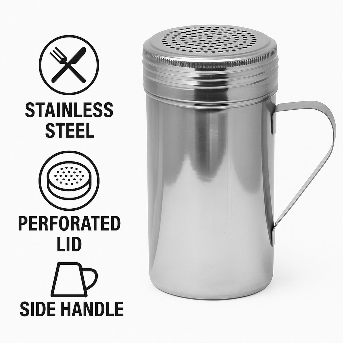 REGENT TALL DREDGE SHAKER WITH HANDLE ST STEEL, 475ML
