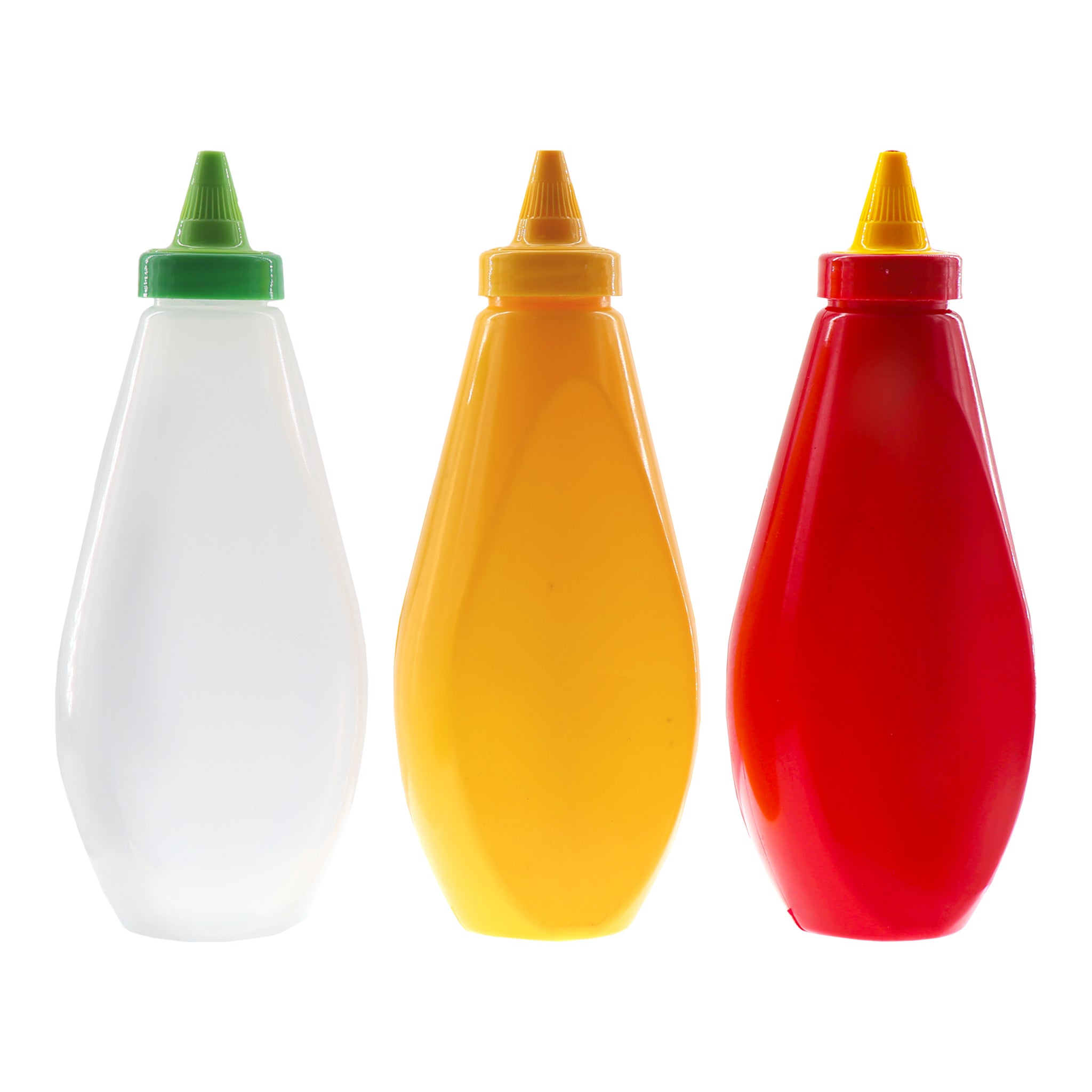 REGENT PLASTIC FLAT SQUEEZE BOTTLES ASST. COLOURS WITH CAPS 3PK, 500ML