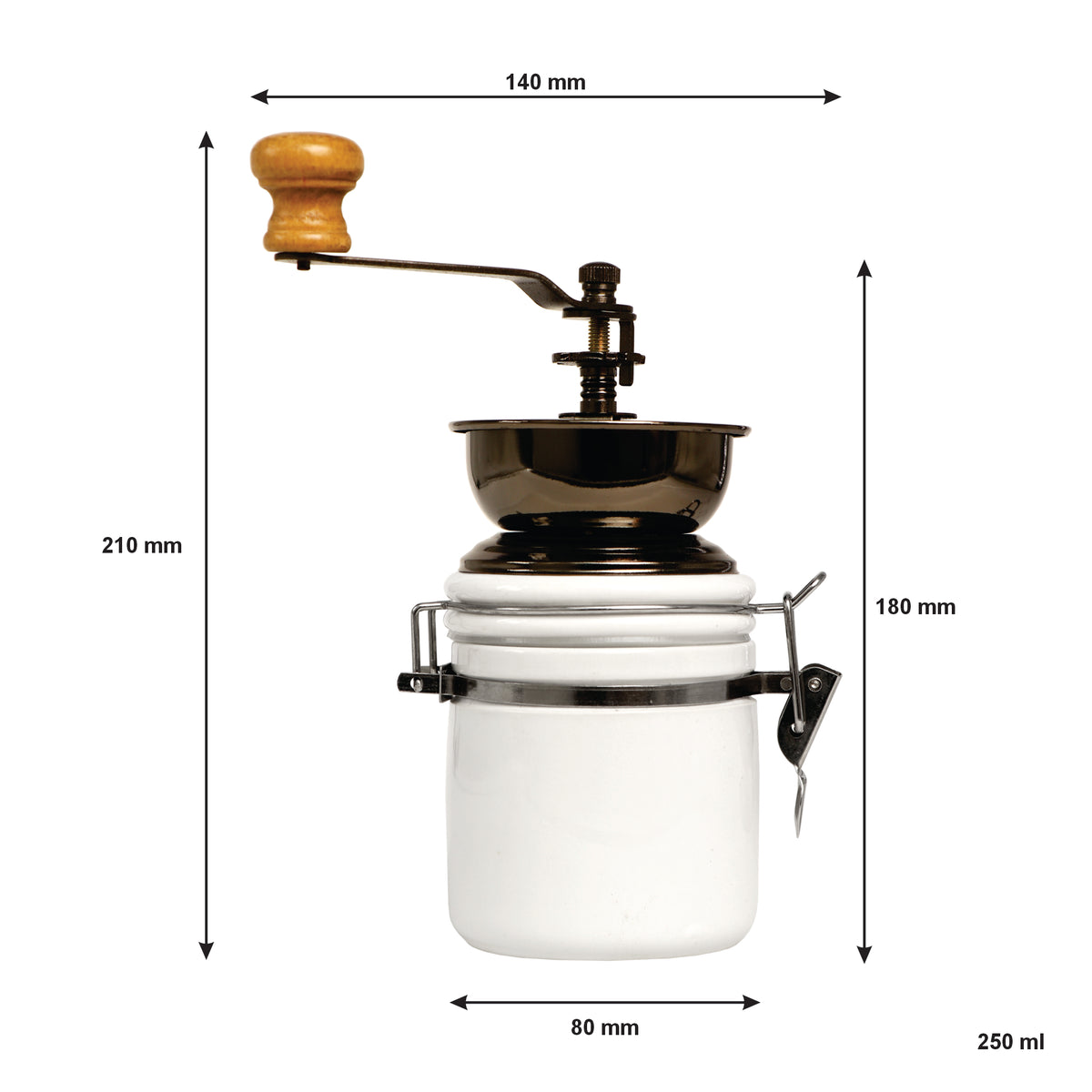 REGENT COFFEE GRINDER WITH WHITE CERAMIC HERMETIC STORAGE CANISTER, 250ML