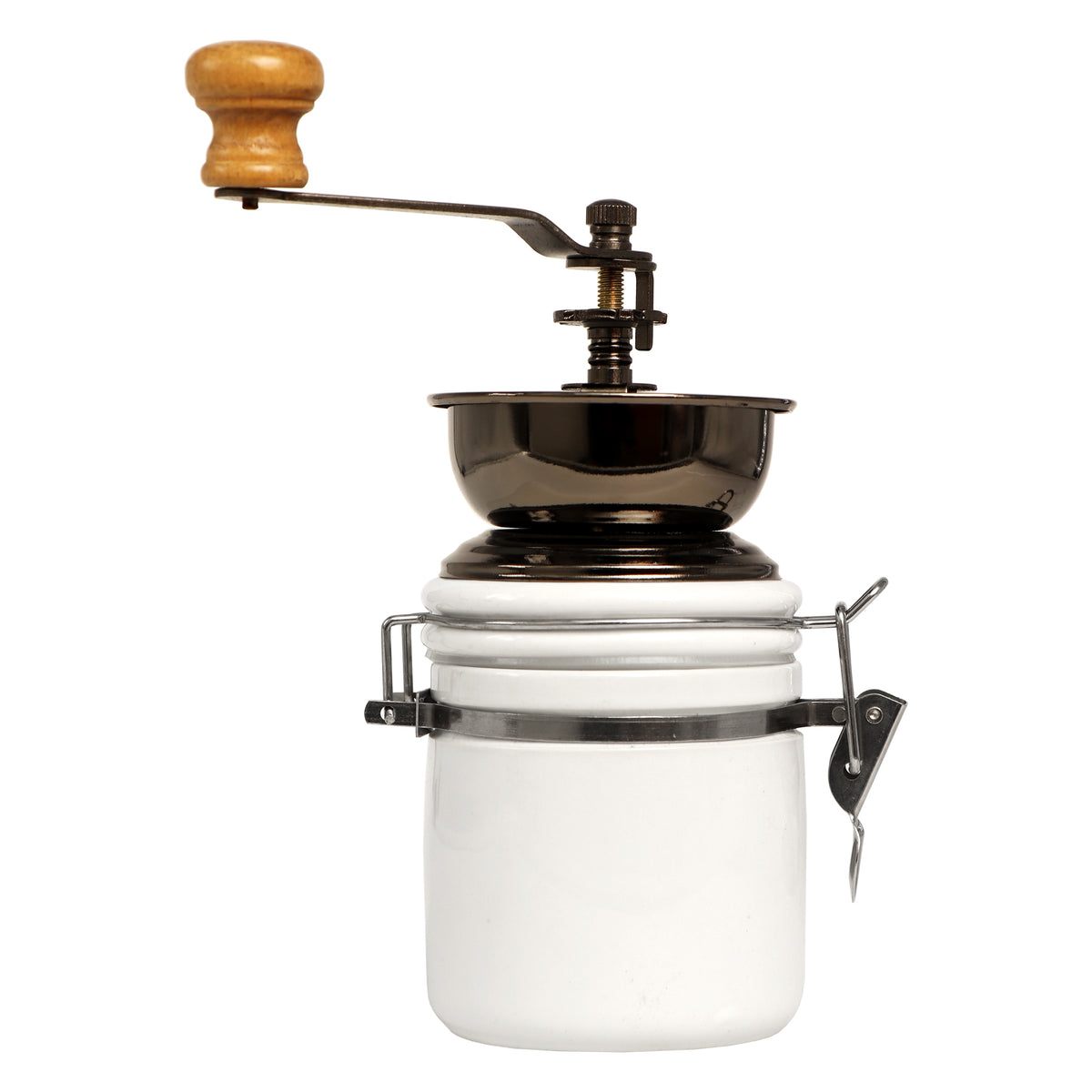 REGENT COFFEE GRINDER WITH WHITE CERAMIC HERMETIC STORAGE CANISTER, 250ML