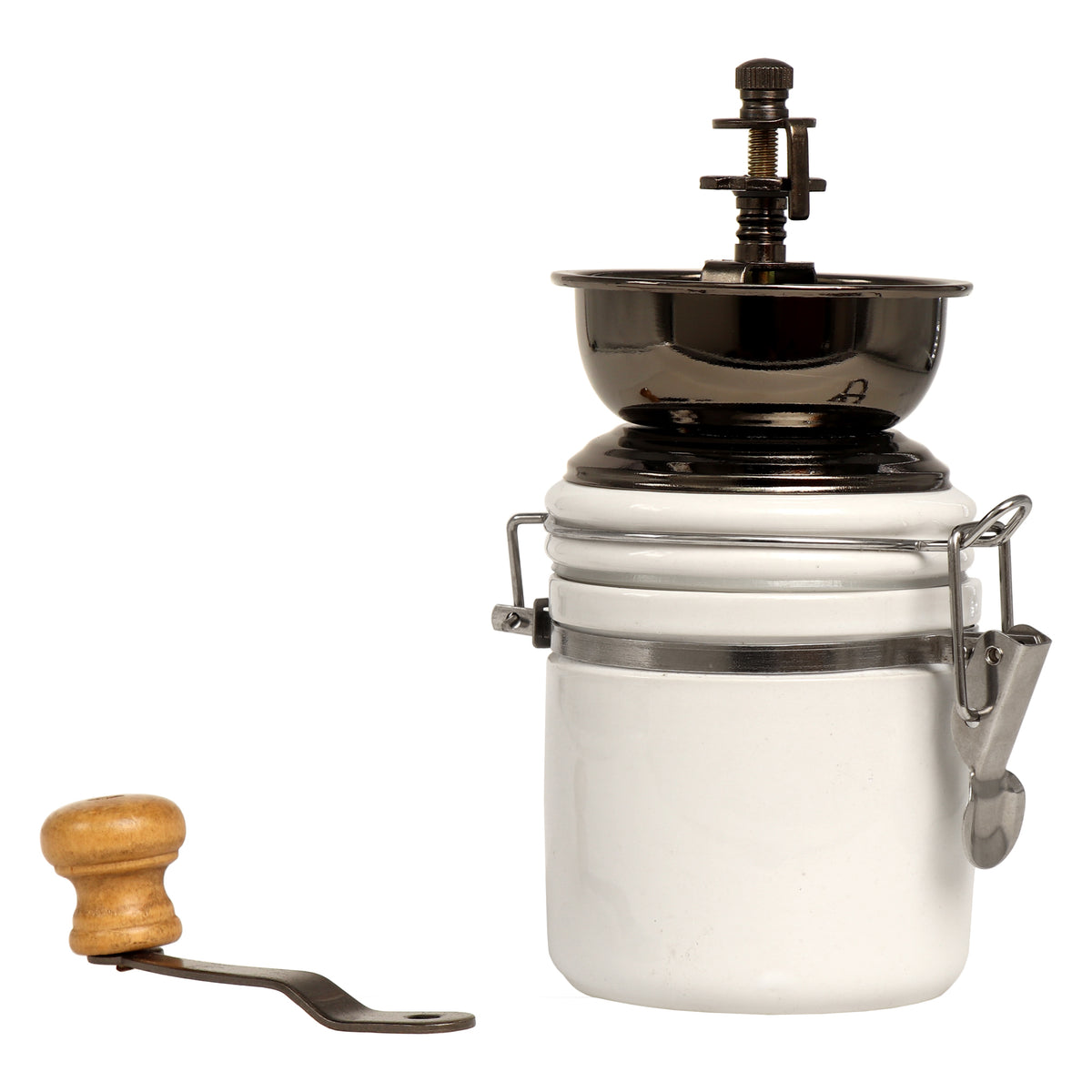 REGENT COFFEE GRINDER WITH WHITE CERAMIC HERMETIC STORAGE CANISTER, 250ML