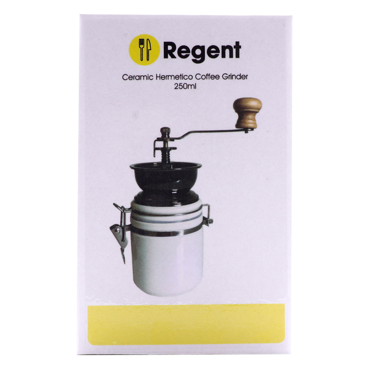 REGENT COFFEE GRINDER WITH WHITE CERAMIC HERMETIC STORAGE CANISTER, 250ML