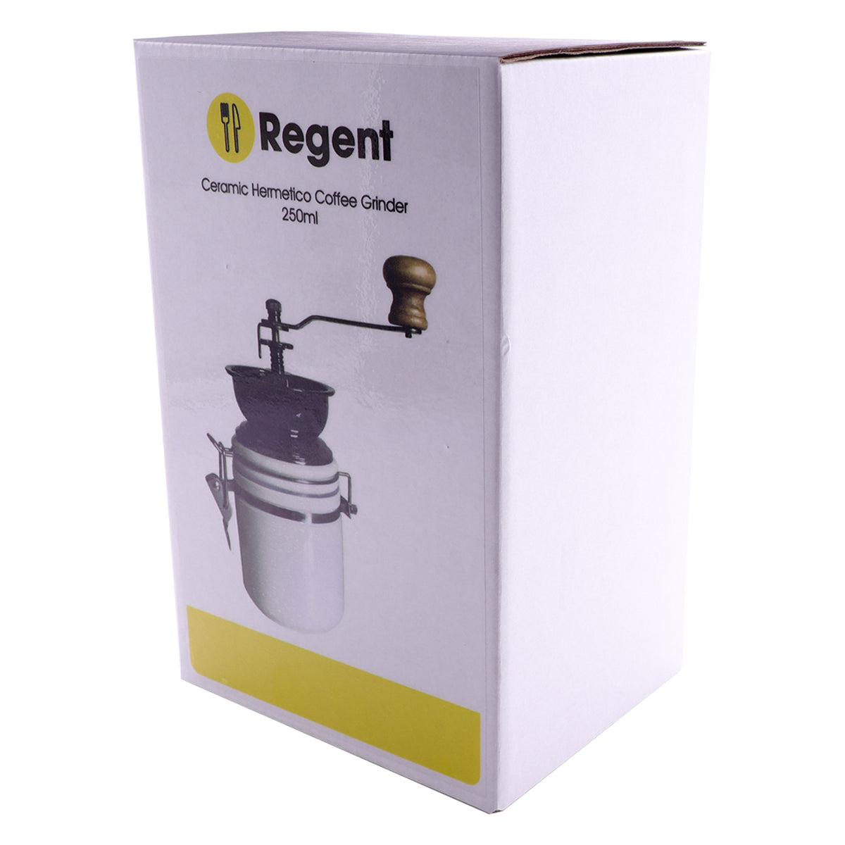 REGENT COFFEE GRINDER WITH WHITE CERAMIC HERMETIC STORAGE CANISTER, 250ML