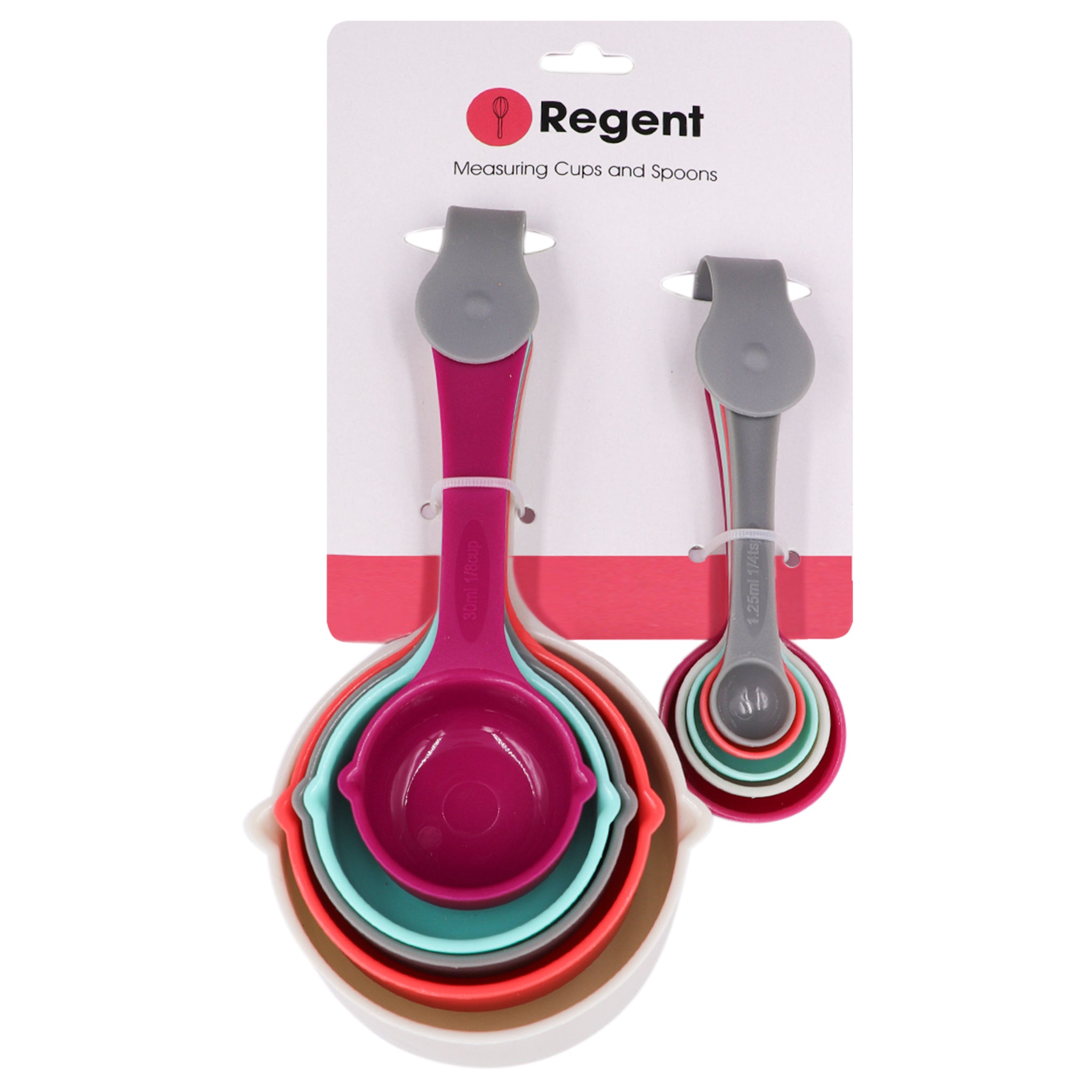 REGENT BAKEWARE MEASURING CUPS & SPOONS COLOURED PLASTIC 10PC SET
