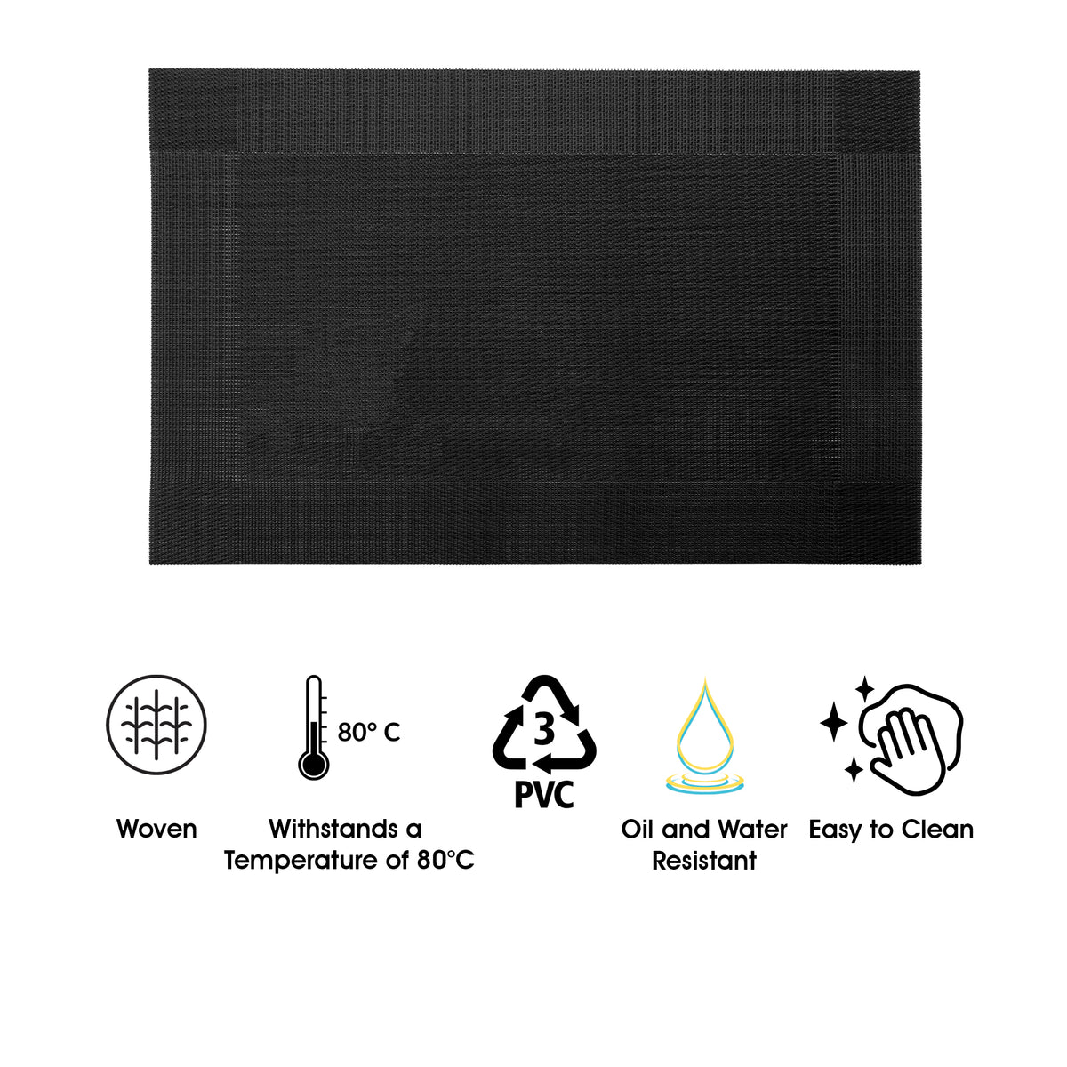 REGENT PLACE MATS WOVEN PVC BLACK WITH BORDER, 300X450MM