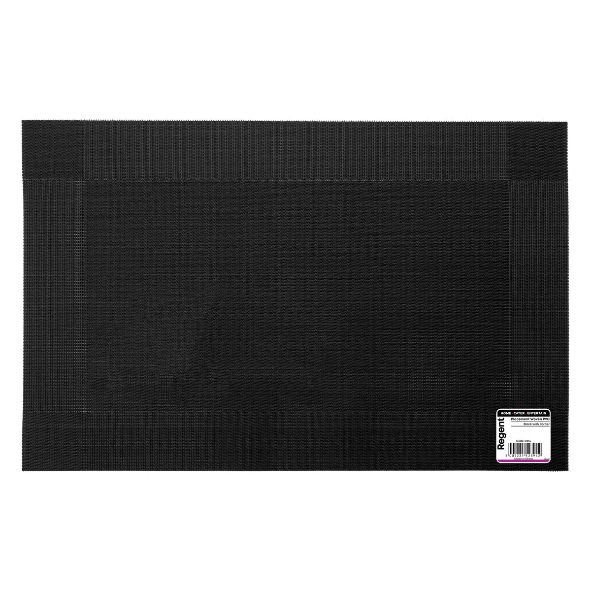 REGENT PLACE MATS WOVEN PVC BLACK WITH BORDER, 300X450MM