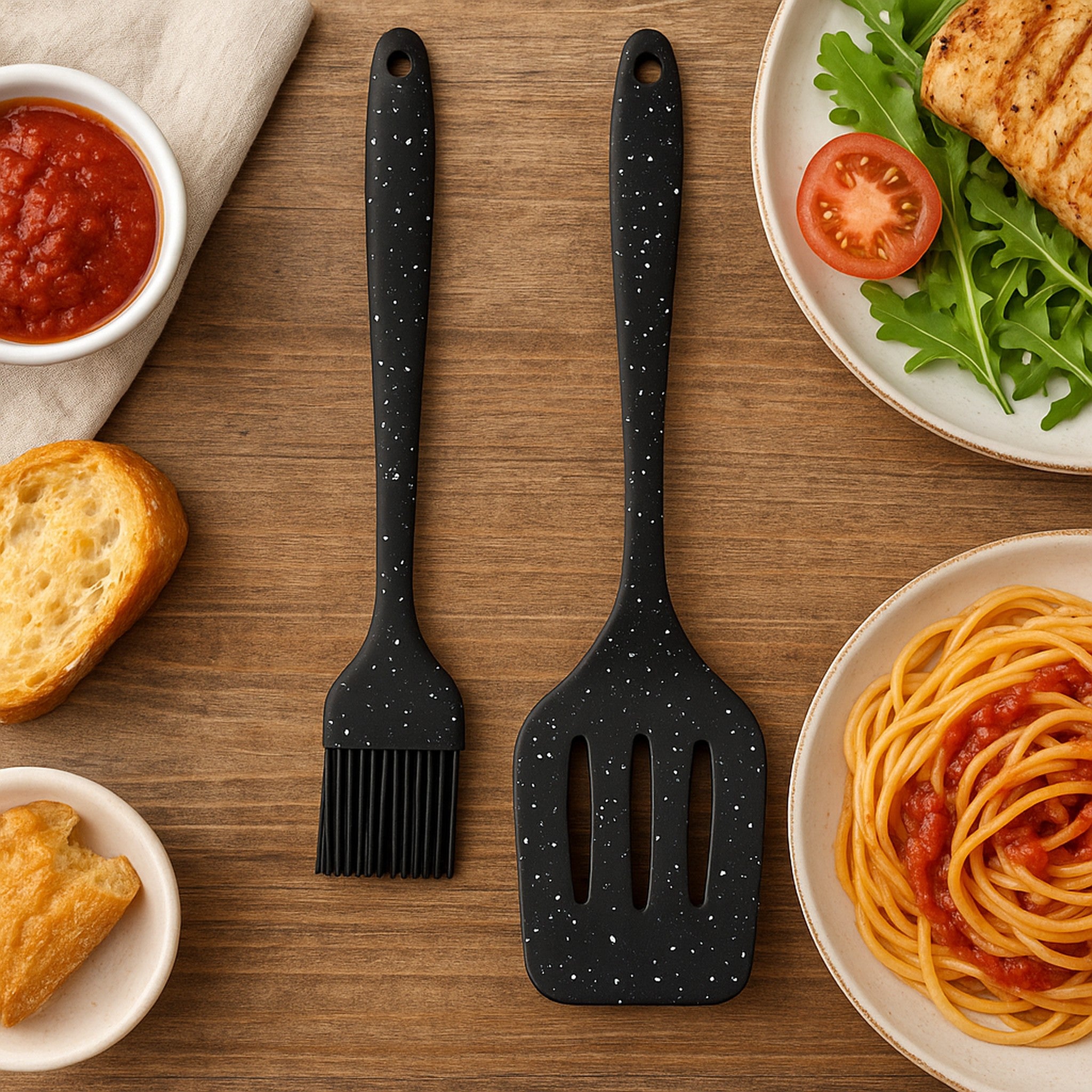 REGENT KITCHEN BASTING BRUSH AND TURNER NYLON SPECKLED BLACK 2PCS SET