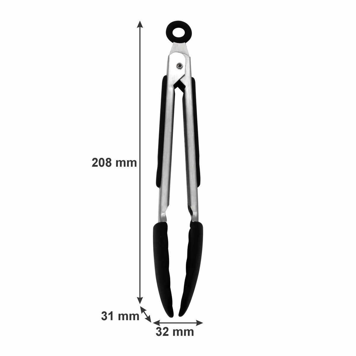 REGENT FOOD TONGS STAINLESS STEEL WITH BLACK SILICONE TIPS 2PK, 208MM