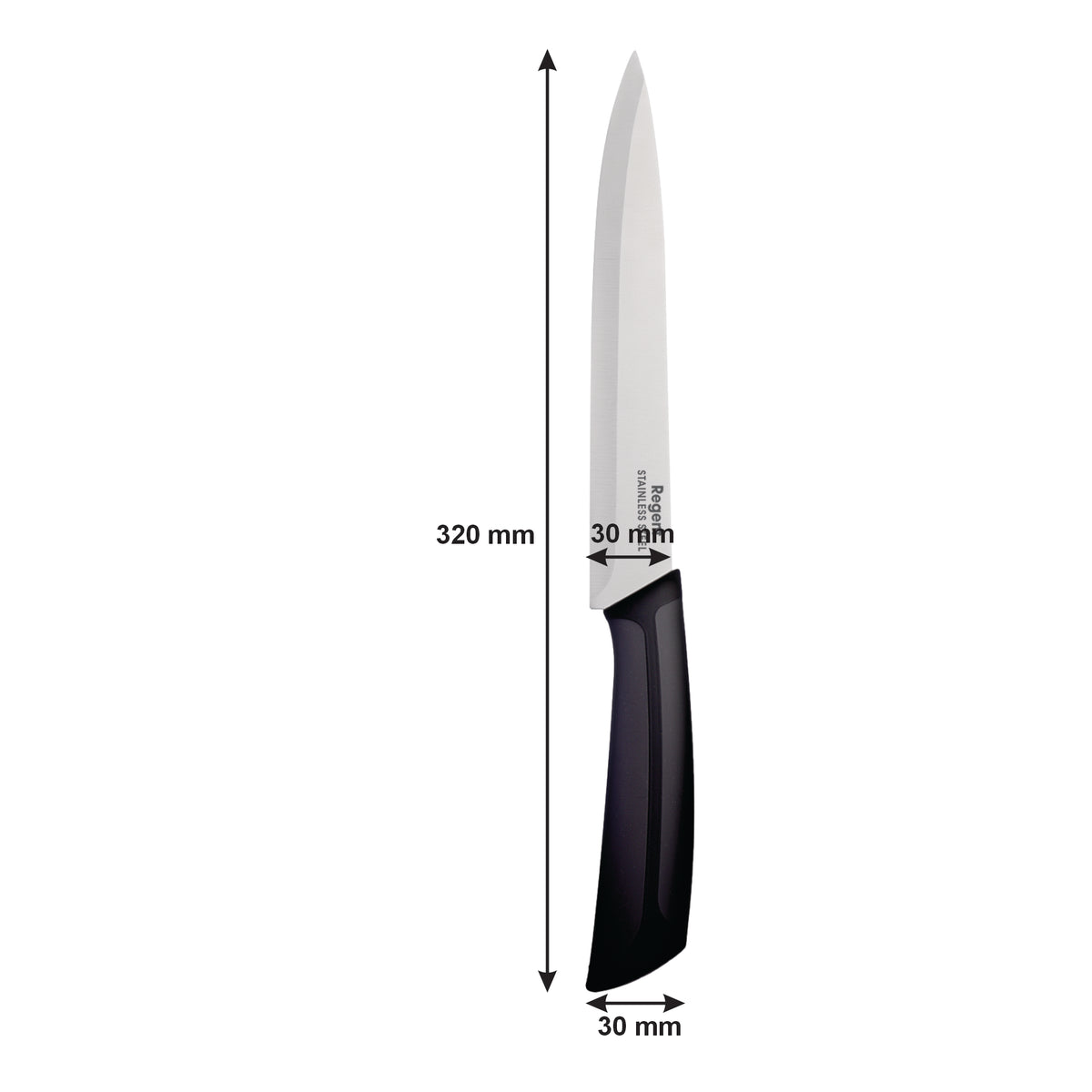 REGENT KITCHEN PREMIUM CARVING KNIFE WITH BLACK AND GREY HANDLE, 320MM