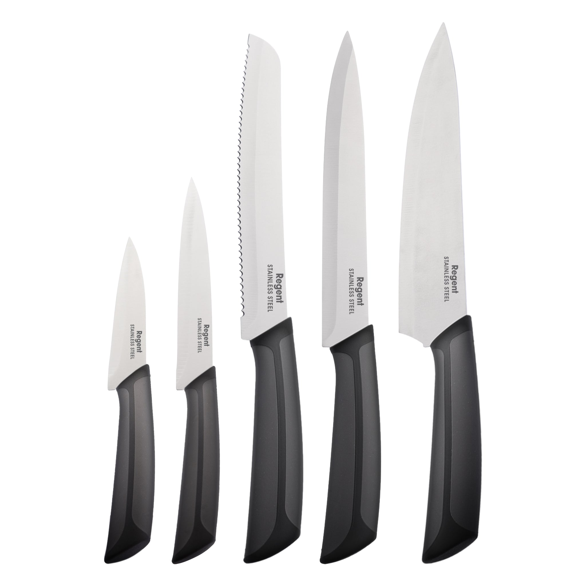 REGENT KITCHEN PREMIUM BREAD KNIFE WITH BLACK AND GREY HANDLE, 320MM