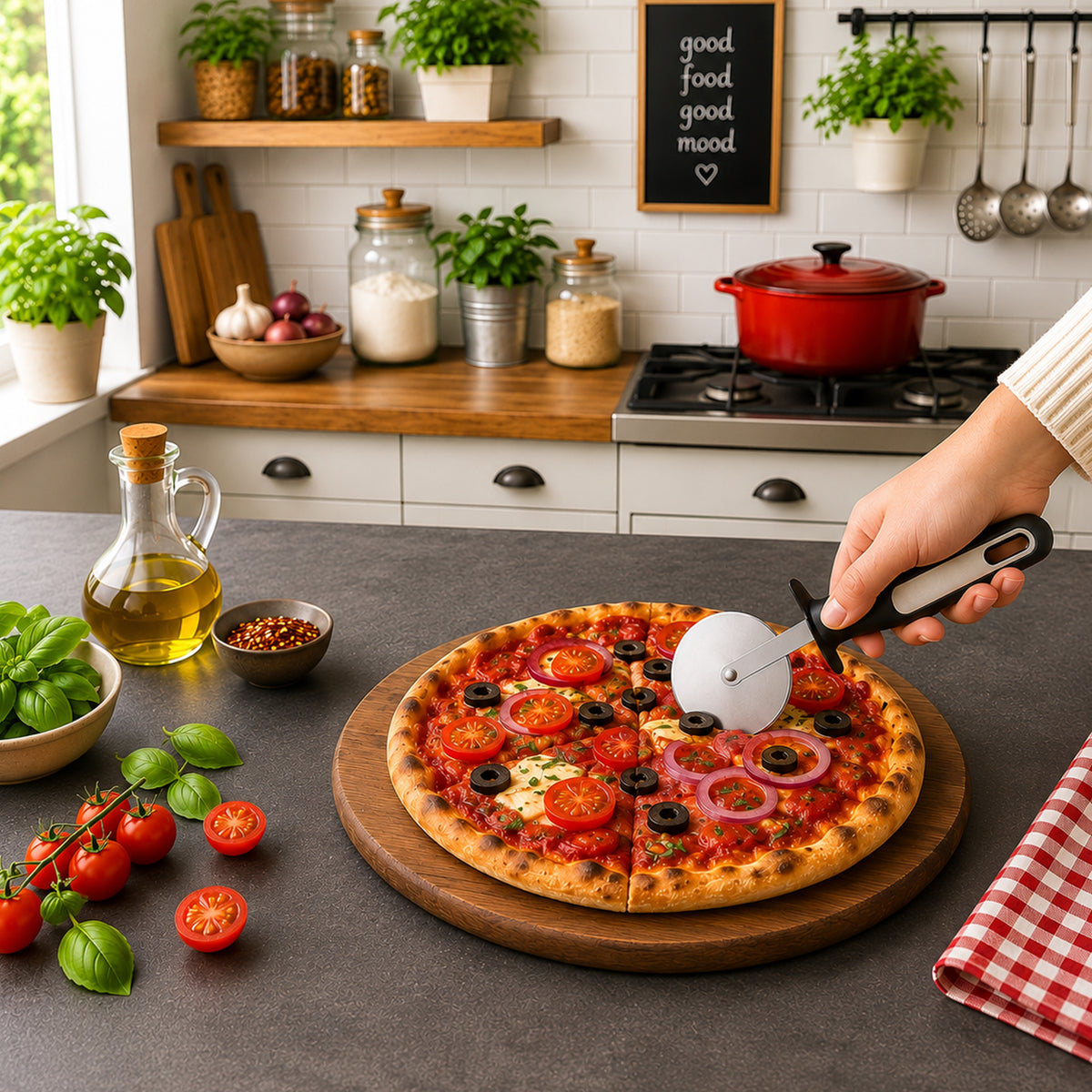 REGENT PREMIUM PIZZA CUTTER STAINLESS STEEL WITH PP+SS BLACK HANDLE, 65MM DIA
