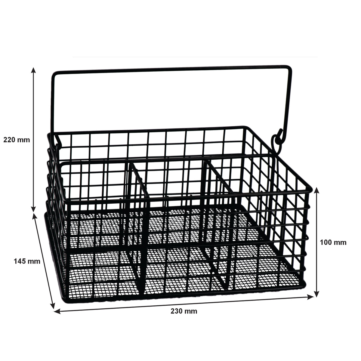 REGENT KITCHEN WIRE CUTLERY CADDY WITH HANDLE POWDER COATED BLACK