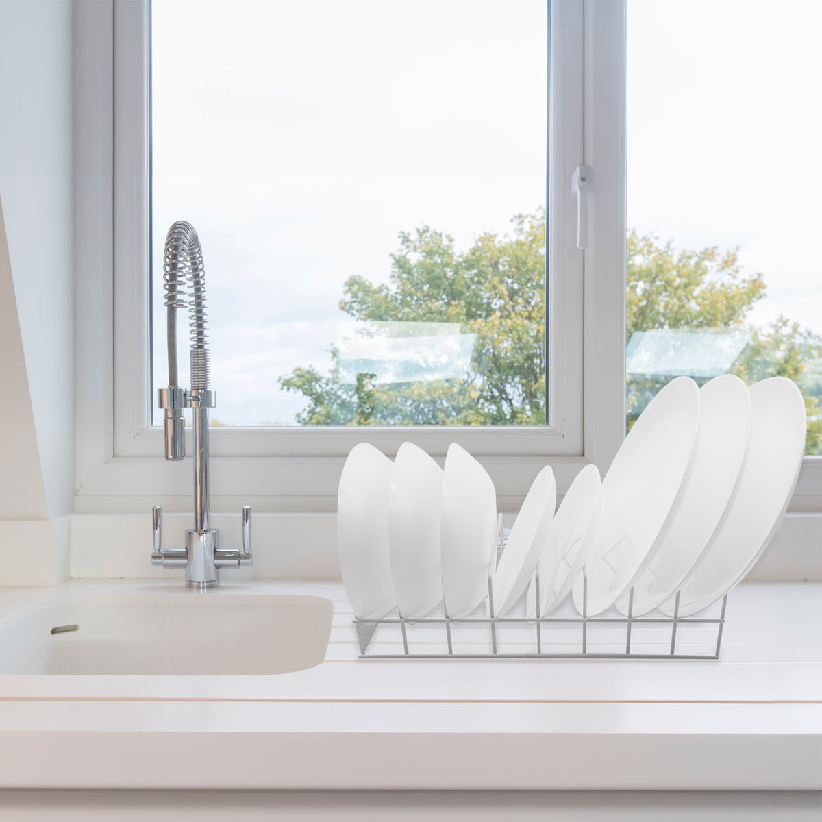 REGENT 8 SLOT PLATE/BOWL STORAGE RACK POWDER COATED WHITE, 380X150MM