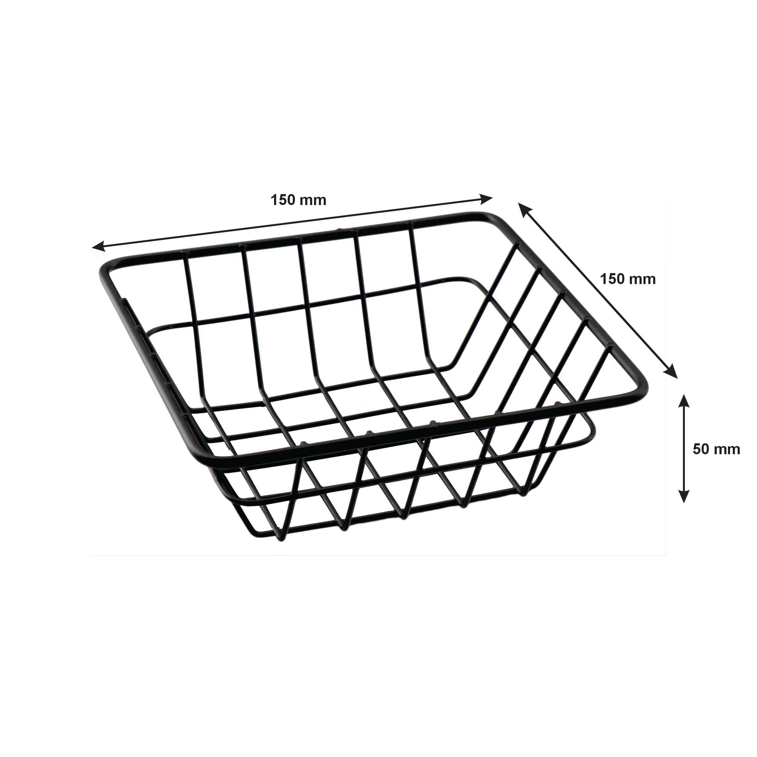 REGENT WIRE SERVING BASKET SQUARE POWDER COATED BLACK, 150X150X50MM