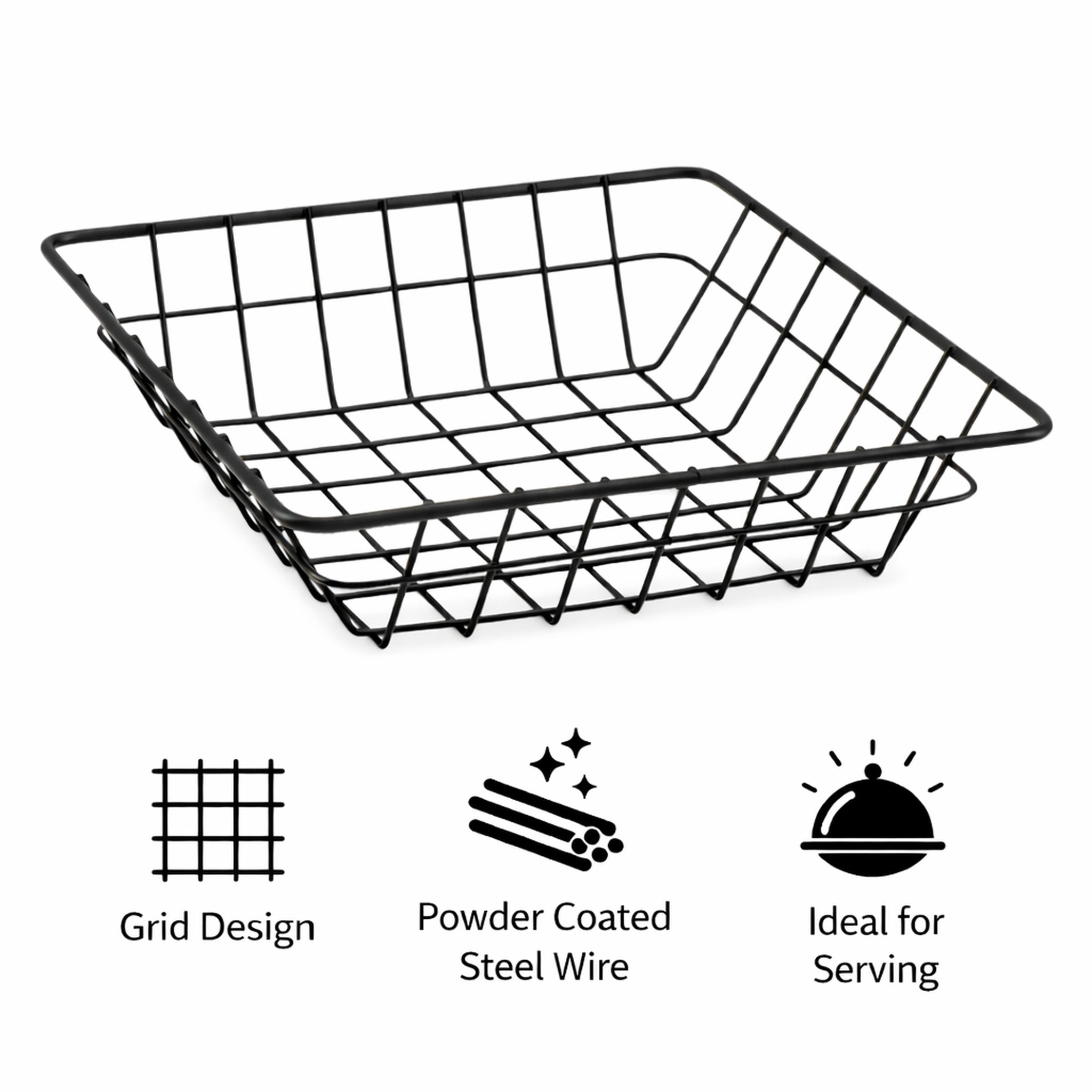 REGENT WIRE SERVING SQUARE SMALL BASKET POWDER COATED BLACK, 200MM