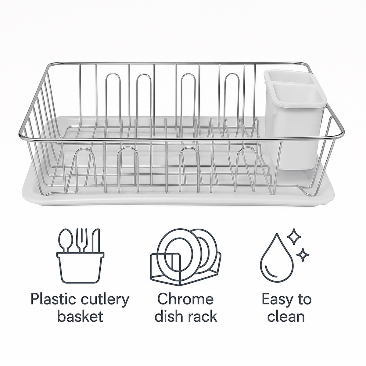 REGENT CHROME DISH RACK WITH PLASTIC UTENSIL HOLDER AND TRAY