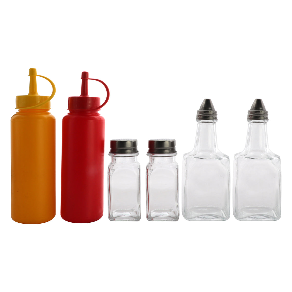 REGENT TABLE CONDIMENT HOLDER POWDER COATED BLACK WITH BOTTLES 7PK SET