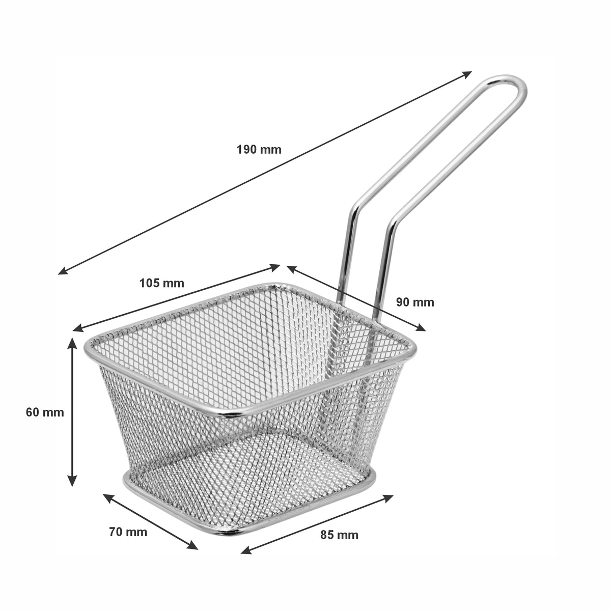 REGENT CHROME SERVER RECT. CHIP FRYER BASKET WITH HANDLE, 105X90MM