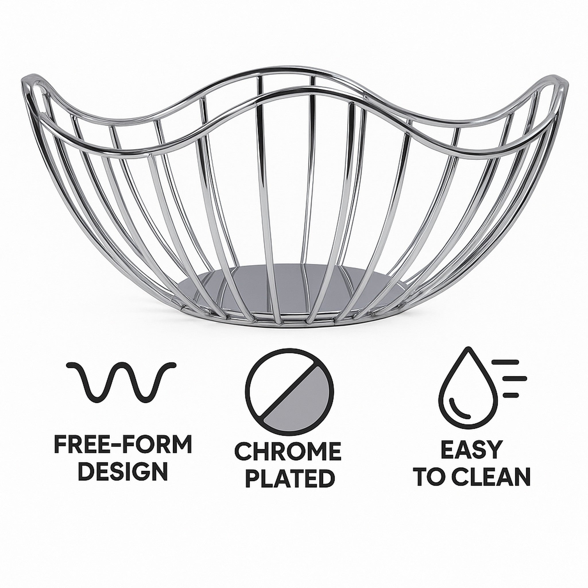 REGENT CHROME ROUND WIRE FREE-FORM BREAD/FRUIT BASKET SMALL, 190X190MM