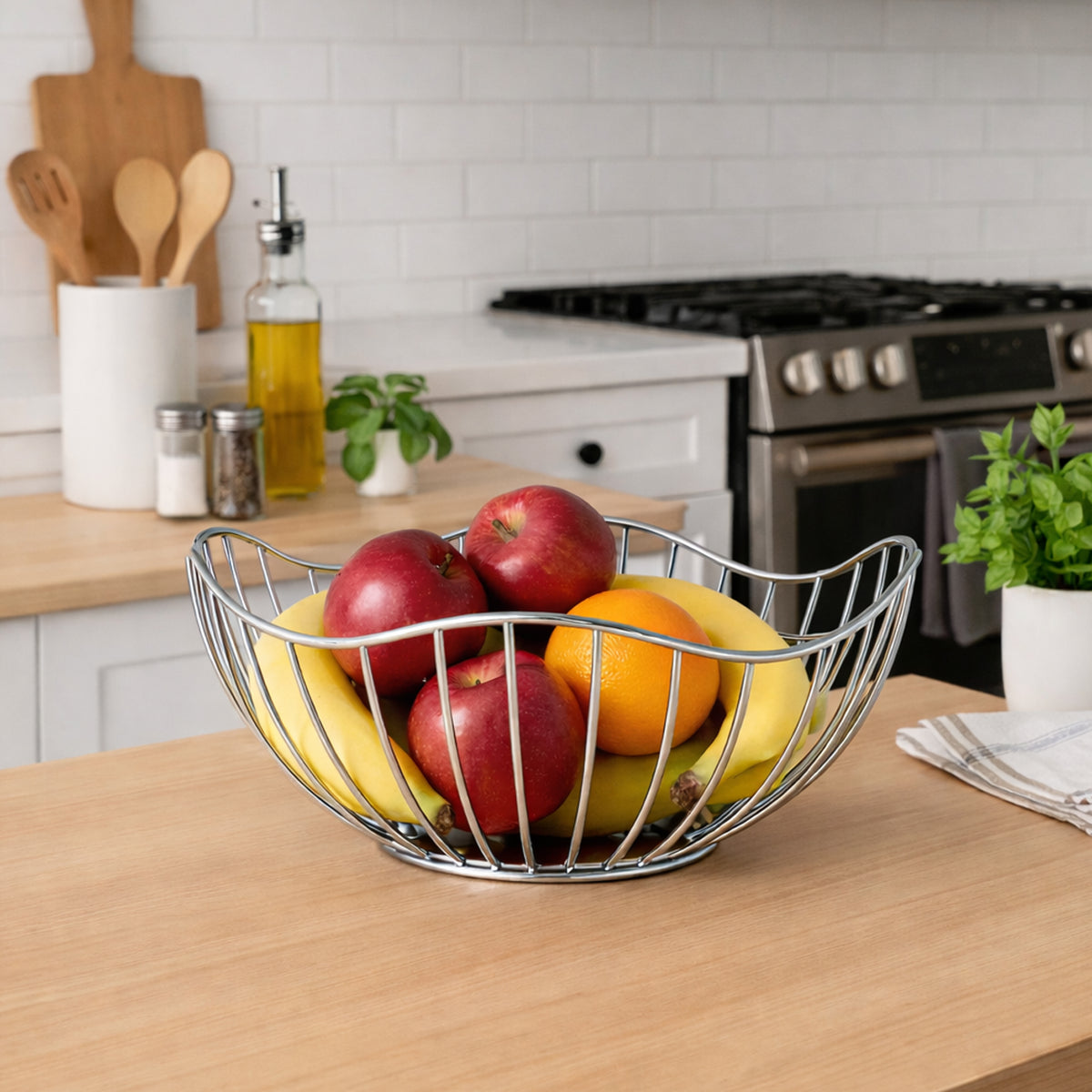 REGENT CHROME ROUND WIRE FREE-FORM BREAD/FRUIT BASKET SMALL, 190X190MM