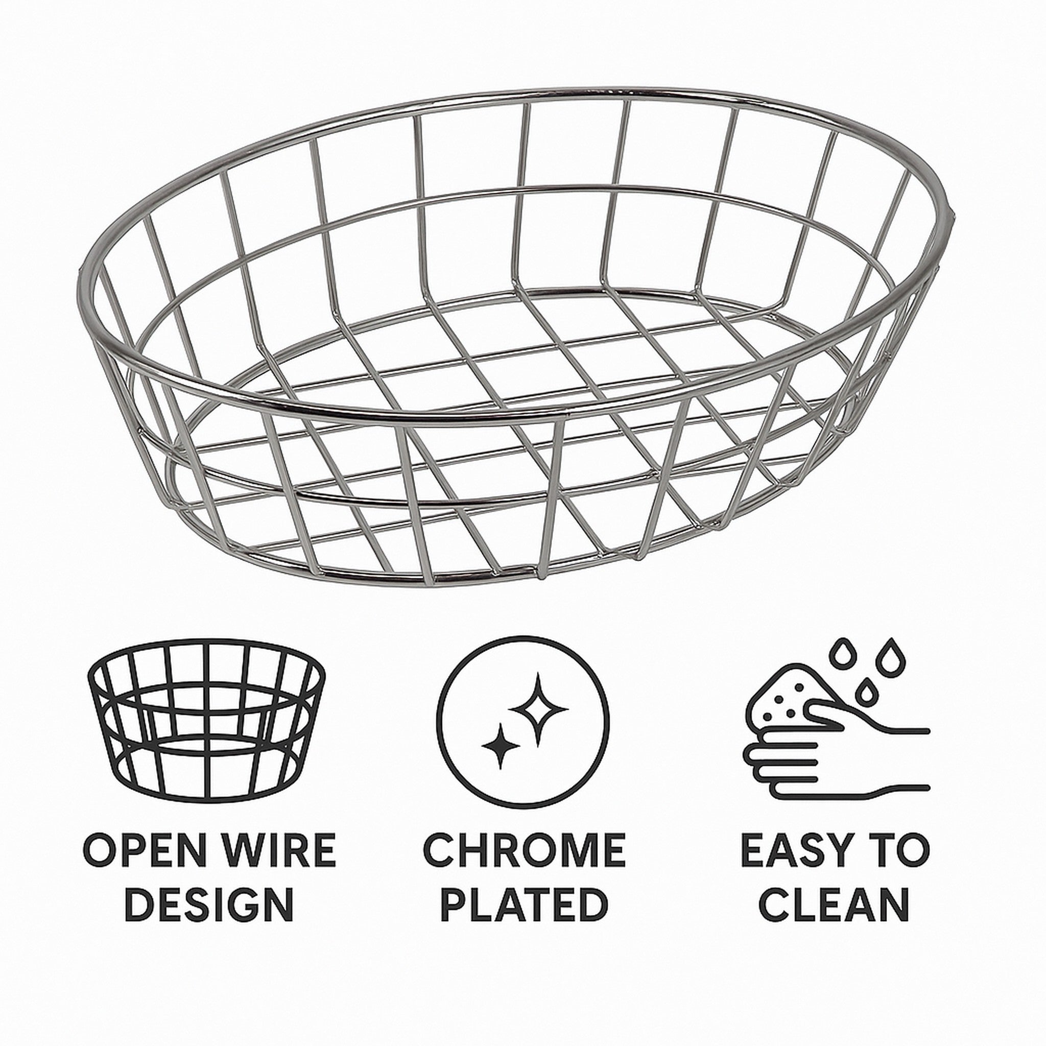 REGENT CHROME OVAL WIRE SERVING BASKET, 230X150MM