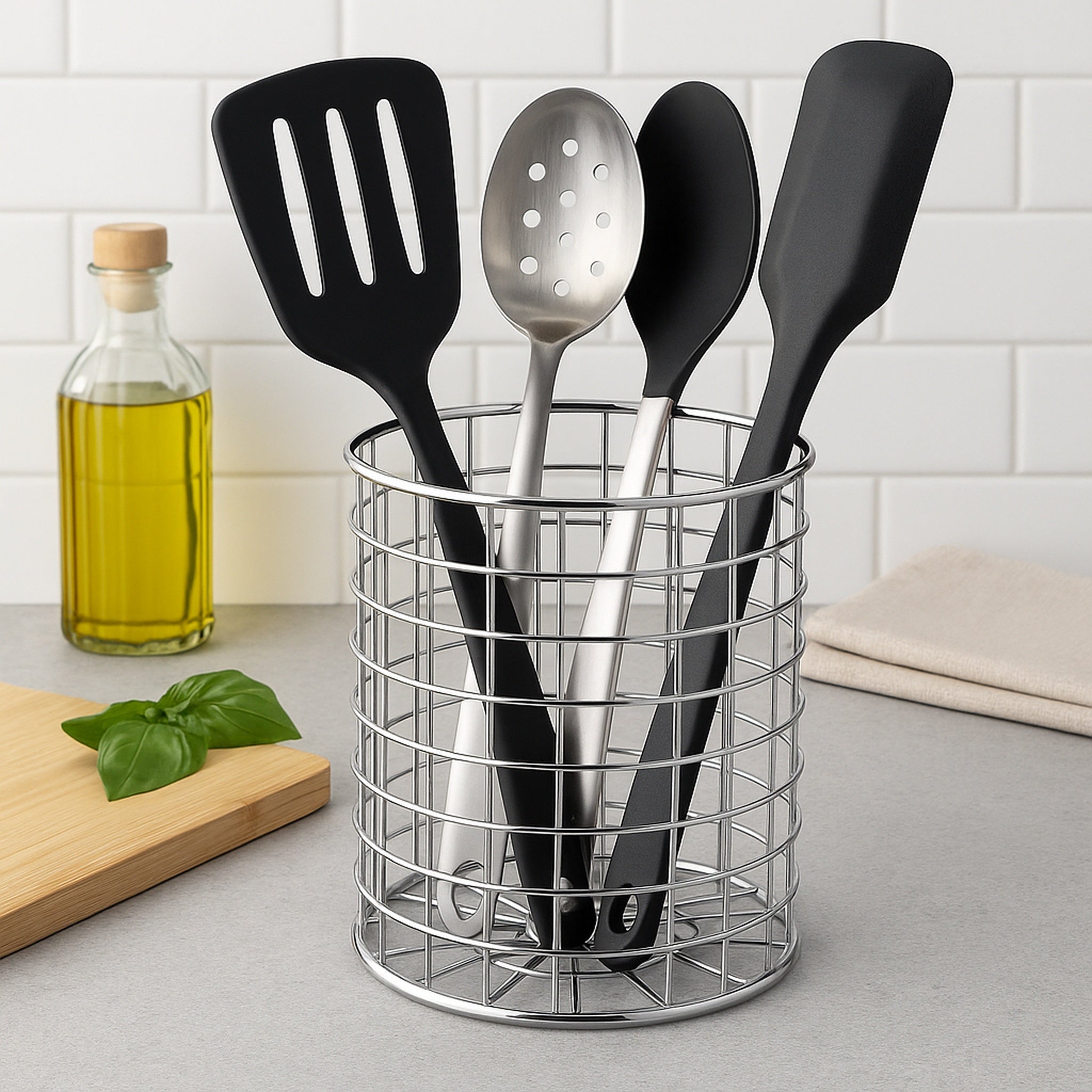 REGENT CHROME ROUND WIRE UTENSIL HOLDER, 150MM DIA