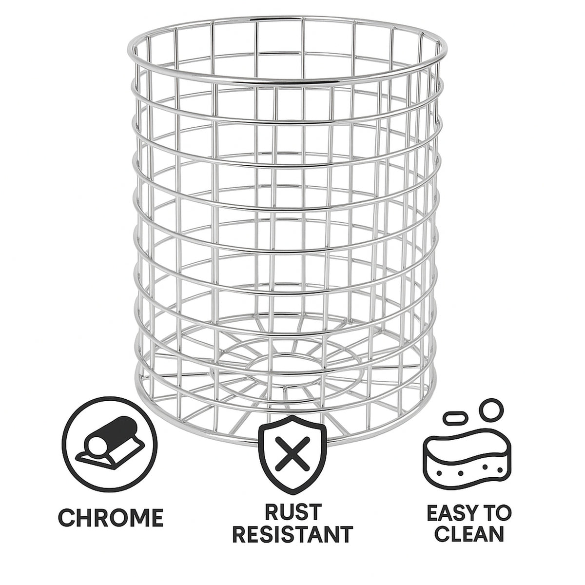 REGENT CHROME ROUND WIRE UTENSIL HOLDER, 150MM DIA