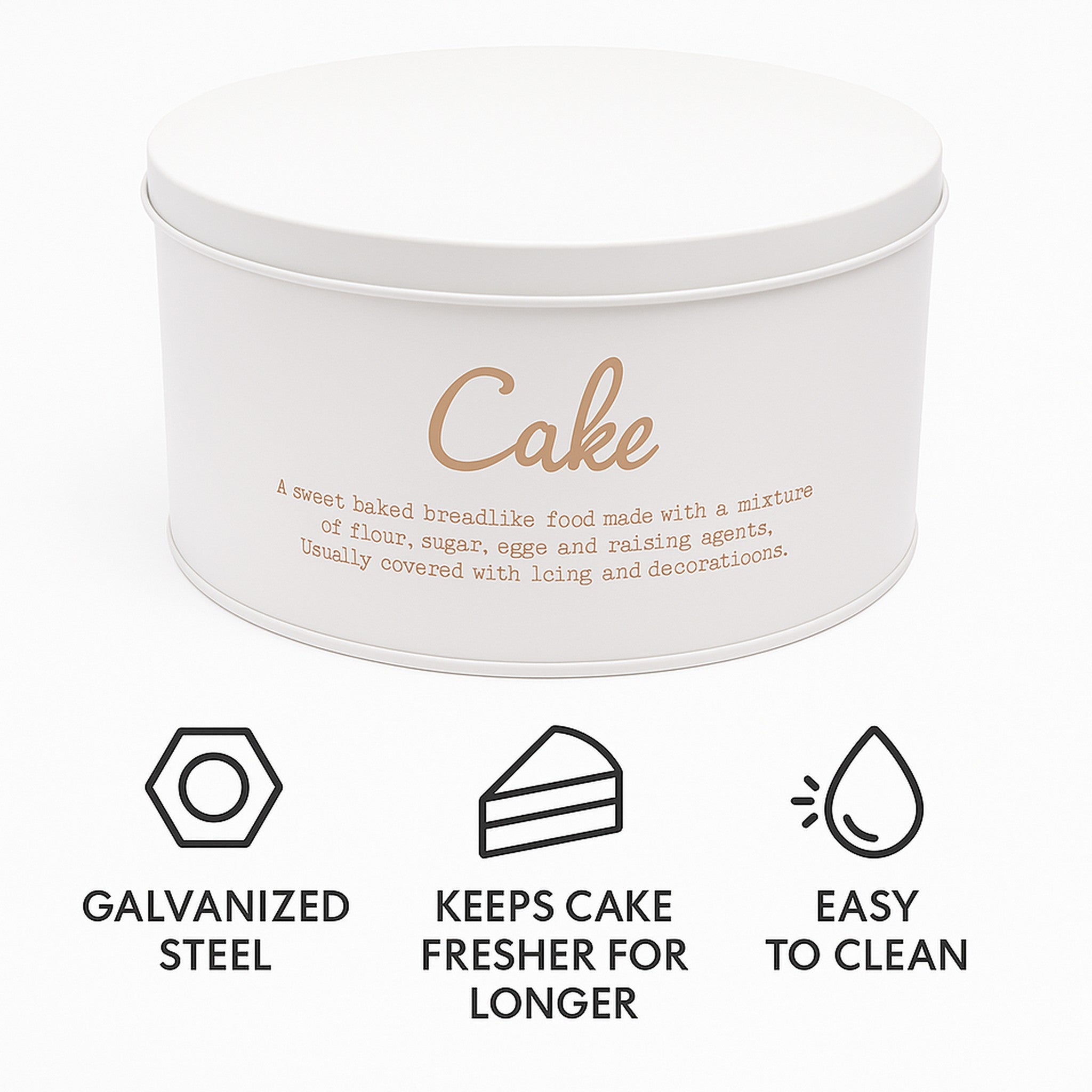 REGENT CAKE TIN WHITE WITH GOLD PRINT, 250MM DIA