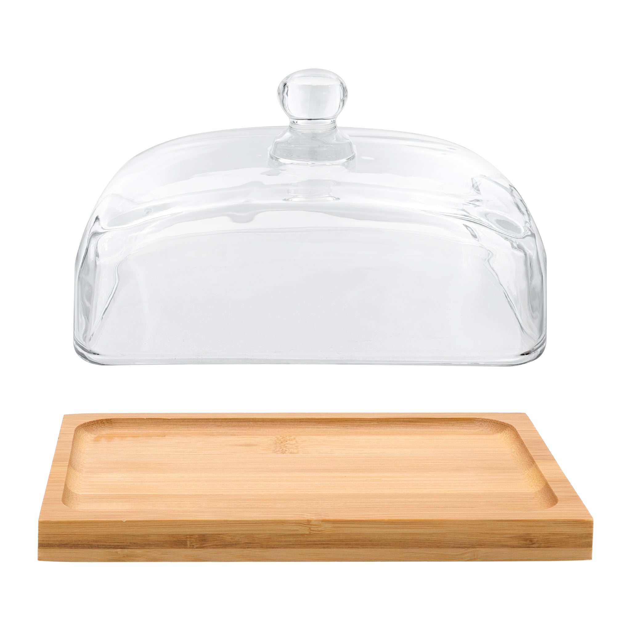 REGENT GLASSS BUTTER DISH WITH BAMBOO BASE, 180X120MM