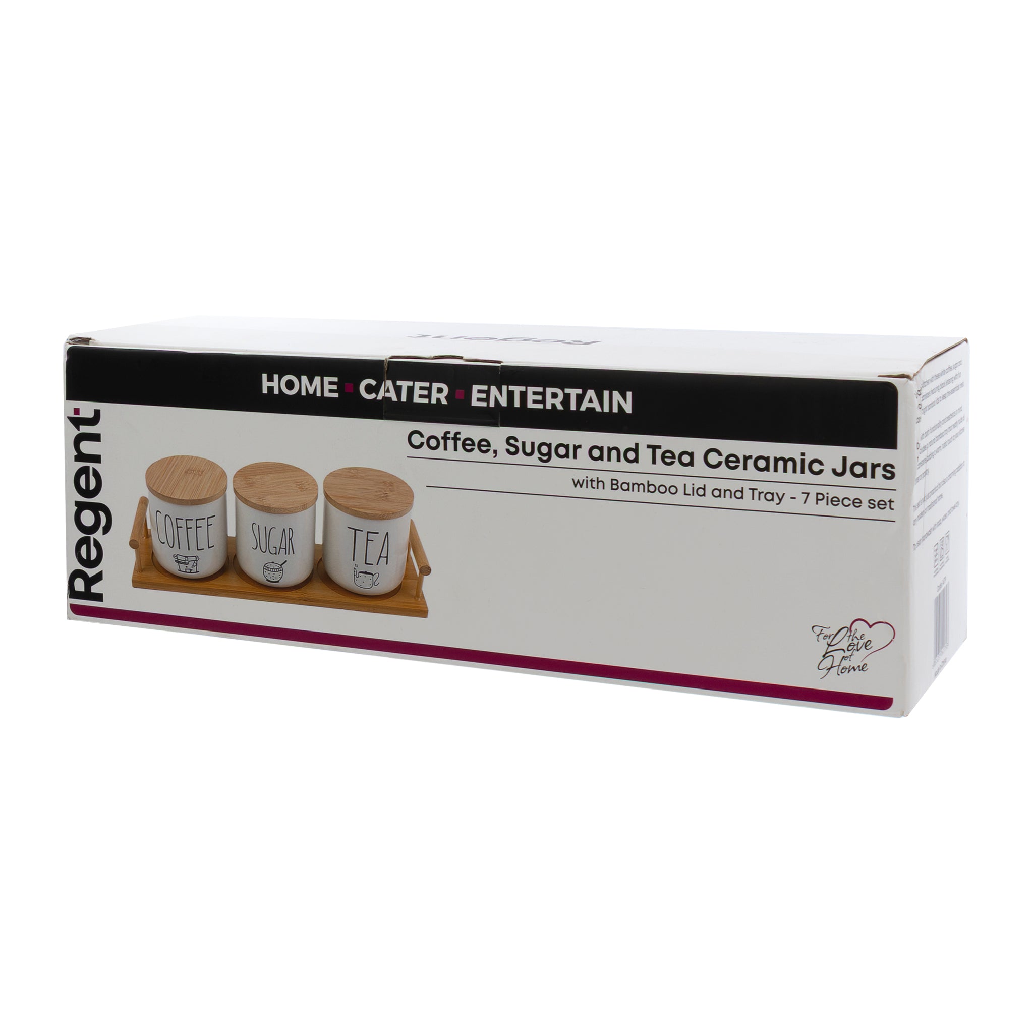 REGENT CERAMIC COFFEE, SUGAR & TEA JARS WITH BAMBOO LIDS ON A TRAY 7 PCS SET, 600ML