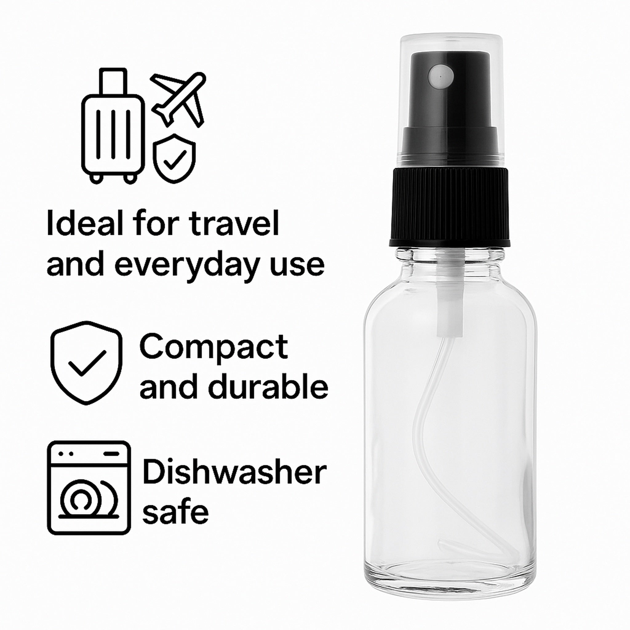 REGENT GLASS MIST SPRAY BOTTLES WITH BLACK LIDS 4PK, 35ML