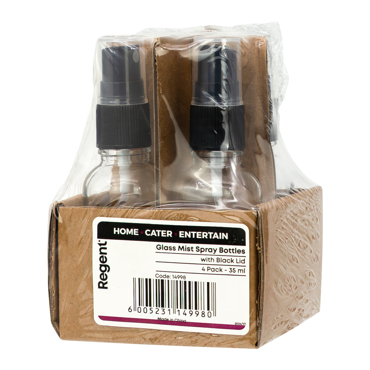 REGENT GLASS MIST SPRAY BOTTLES WITH BLACK LIDS 4PK, 35ML