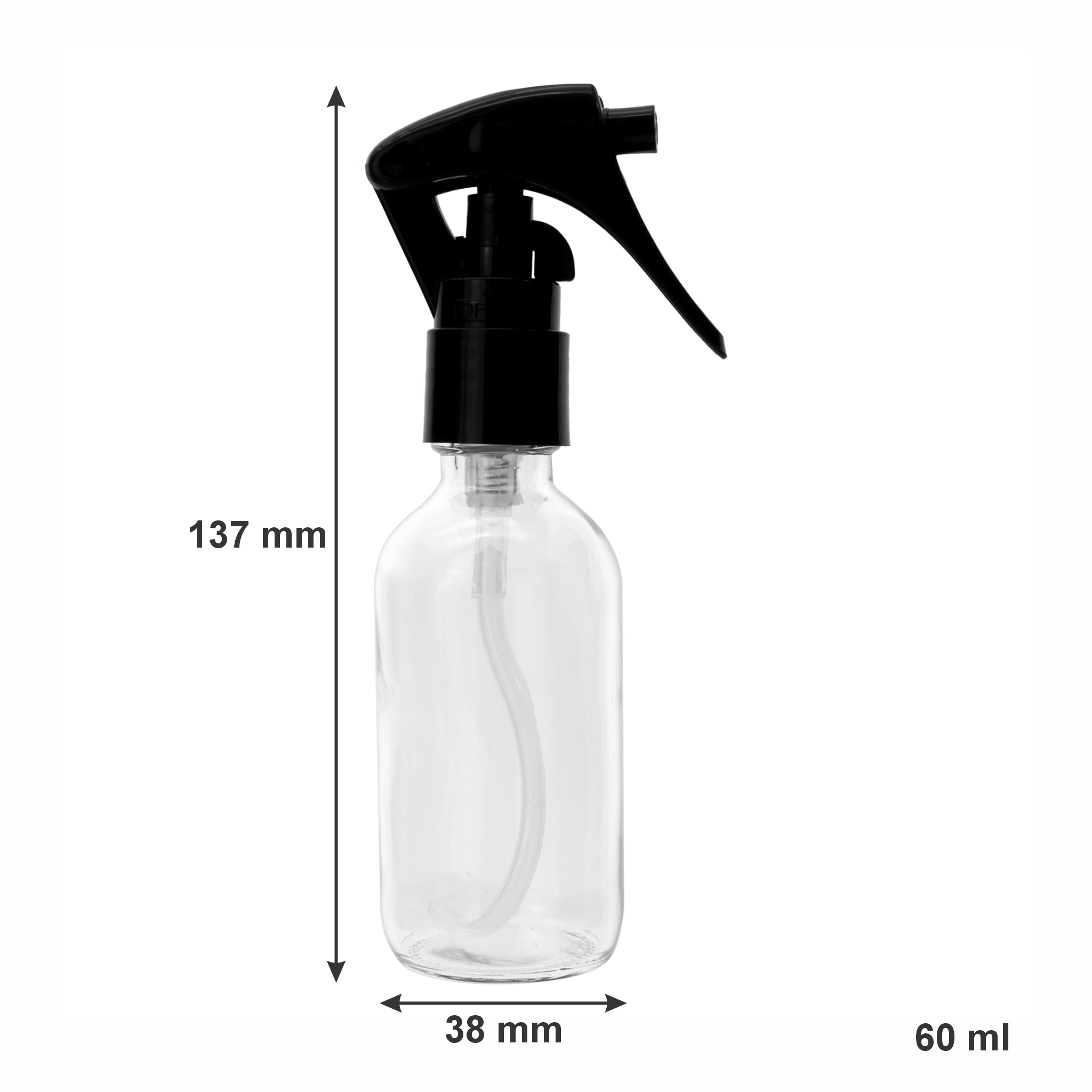 REGENT GLASS SPRAY BOTTLES WITH BLACK LIDS 4PK, 60ML