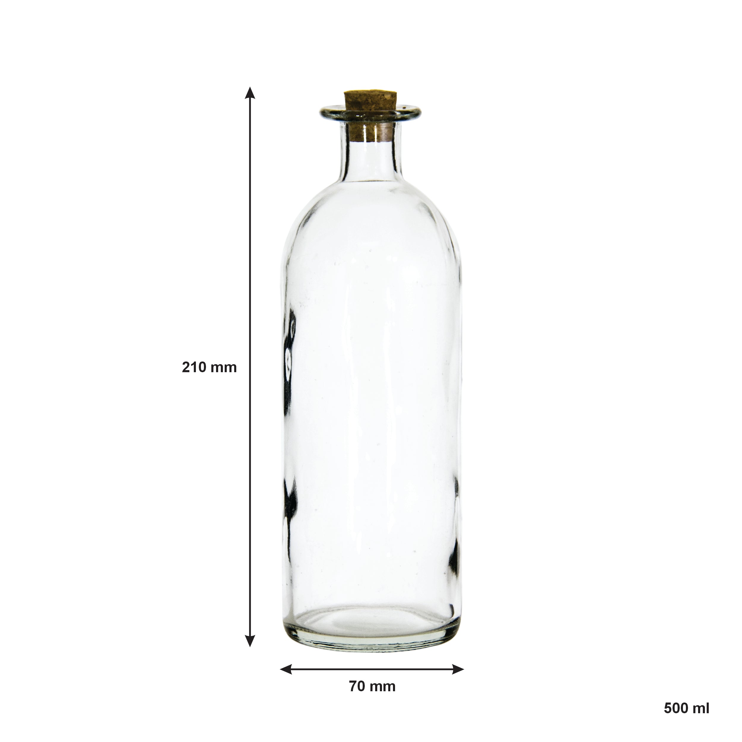 REGENT GLASS BOTTLE WITH CORK LID, 500ML