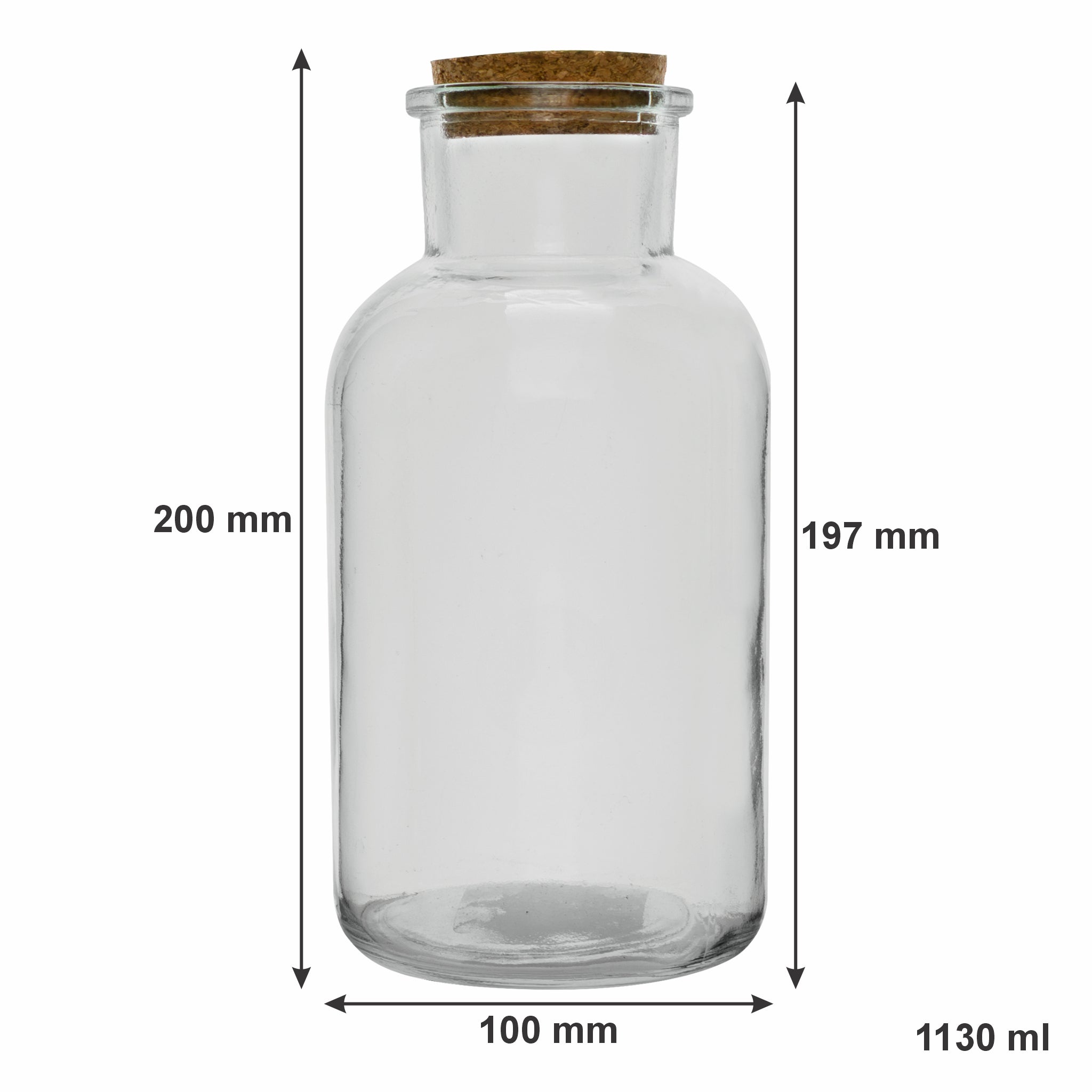 REGENT GLASS BOTTLE WITH CORK LID, 1.13L