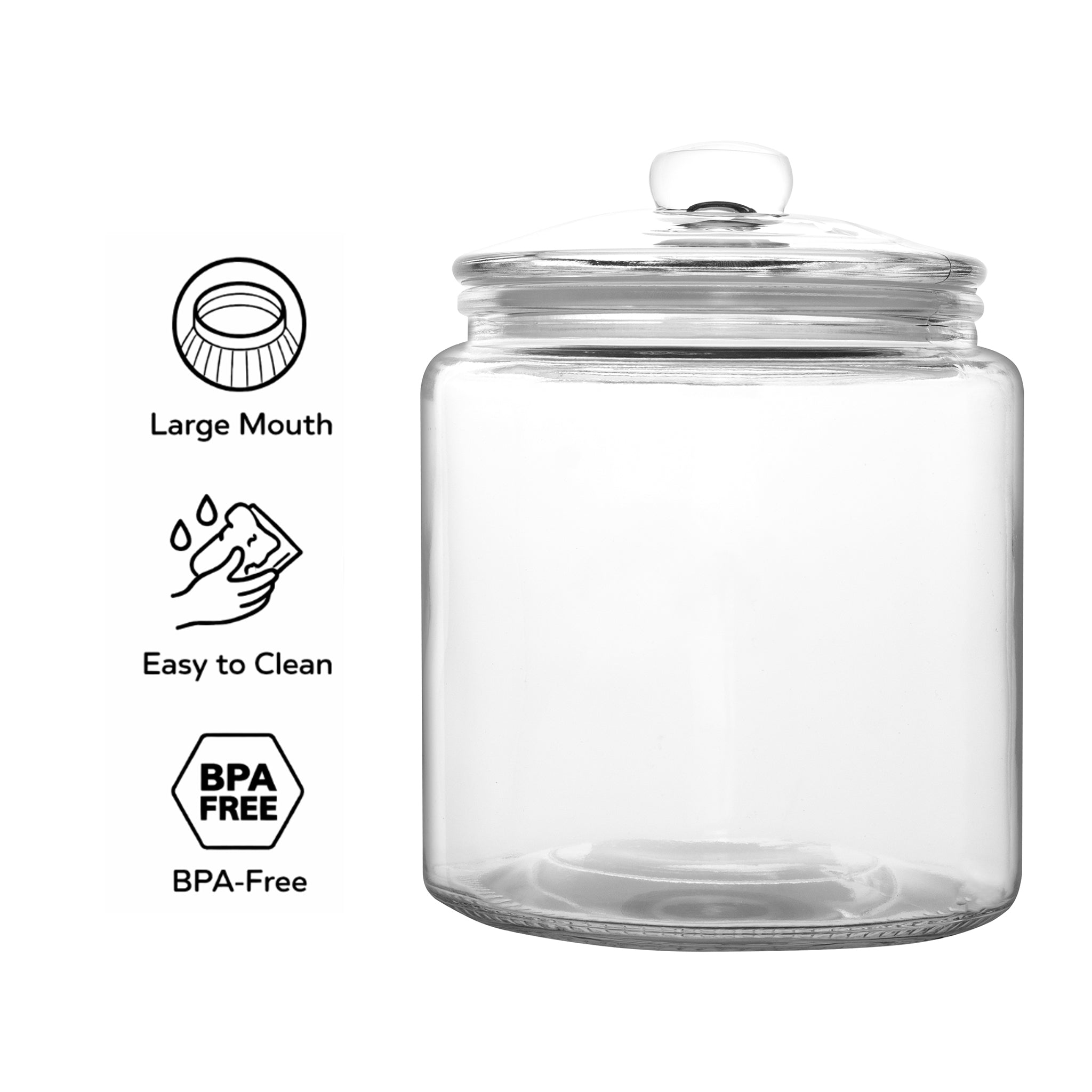 REGENT ROUND GLASS JAR WITH GLASS LID, 1L