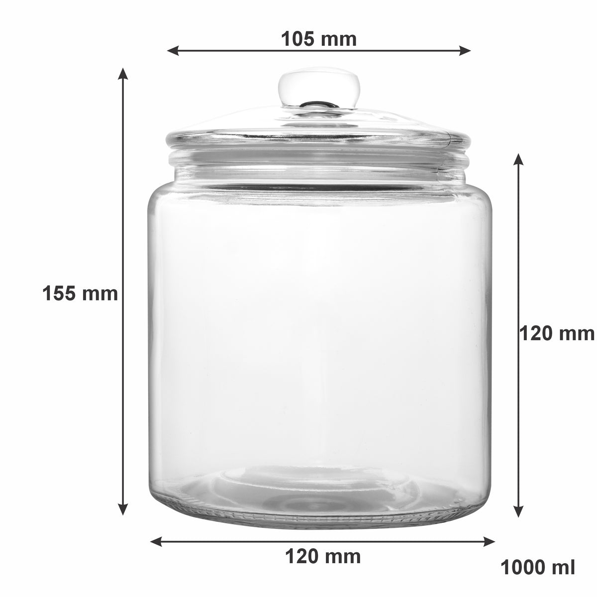 REGENT ROUND GLASS JAR WITH GLASS LID, 1L