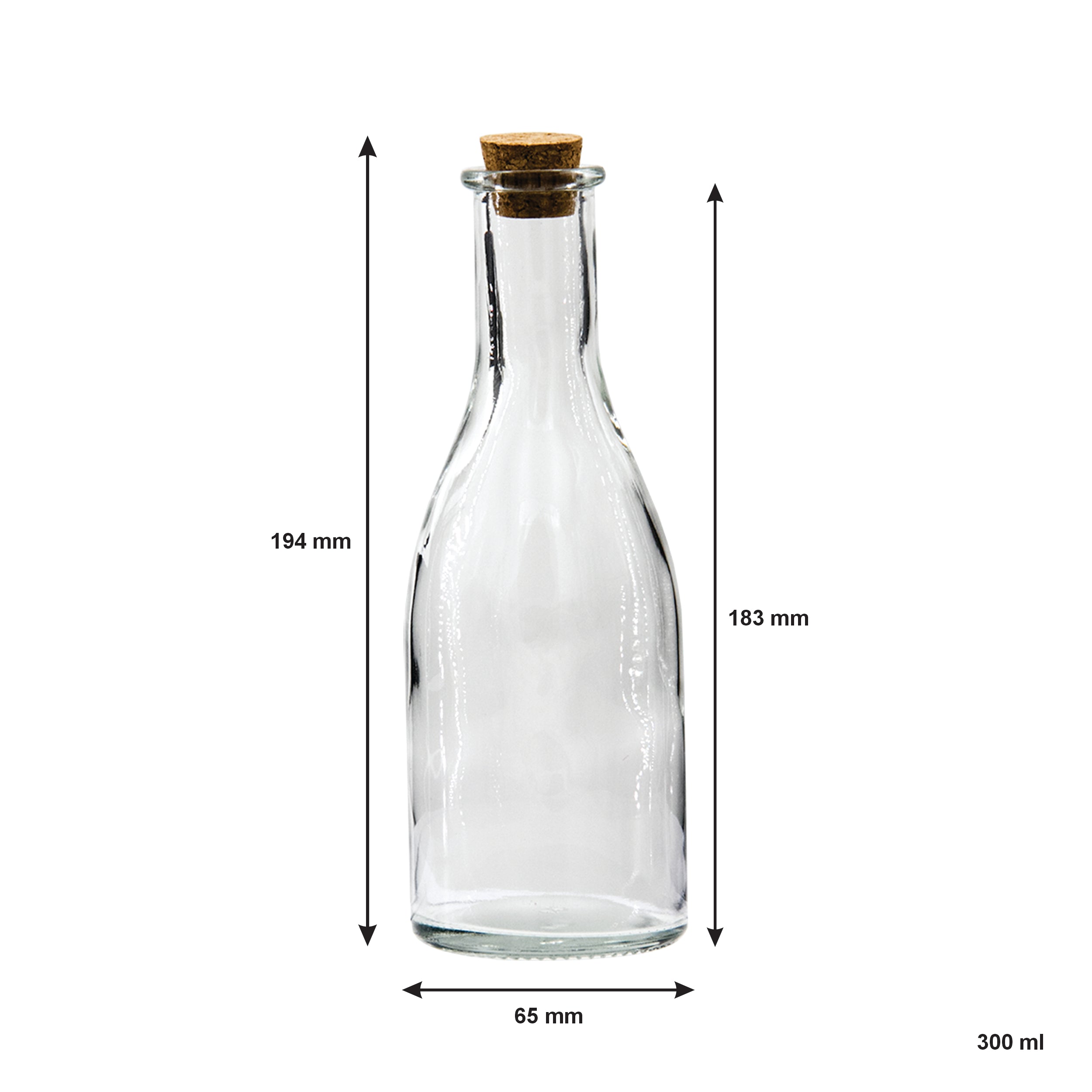 REGENT GLASS OIL/VINEGAR BOTTLES ROUND WITH CORK LIDS 6PK, 300ML