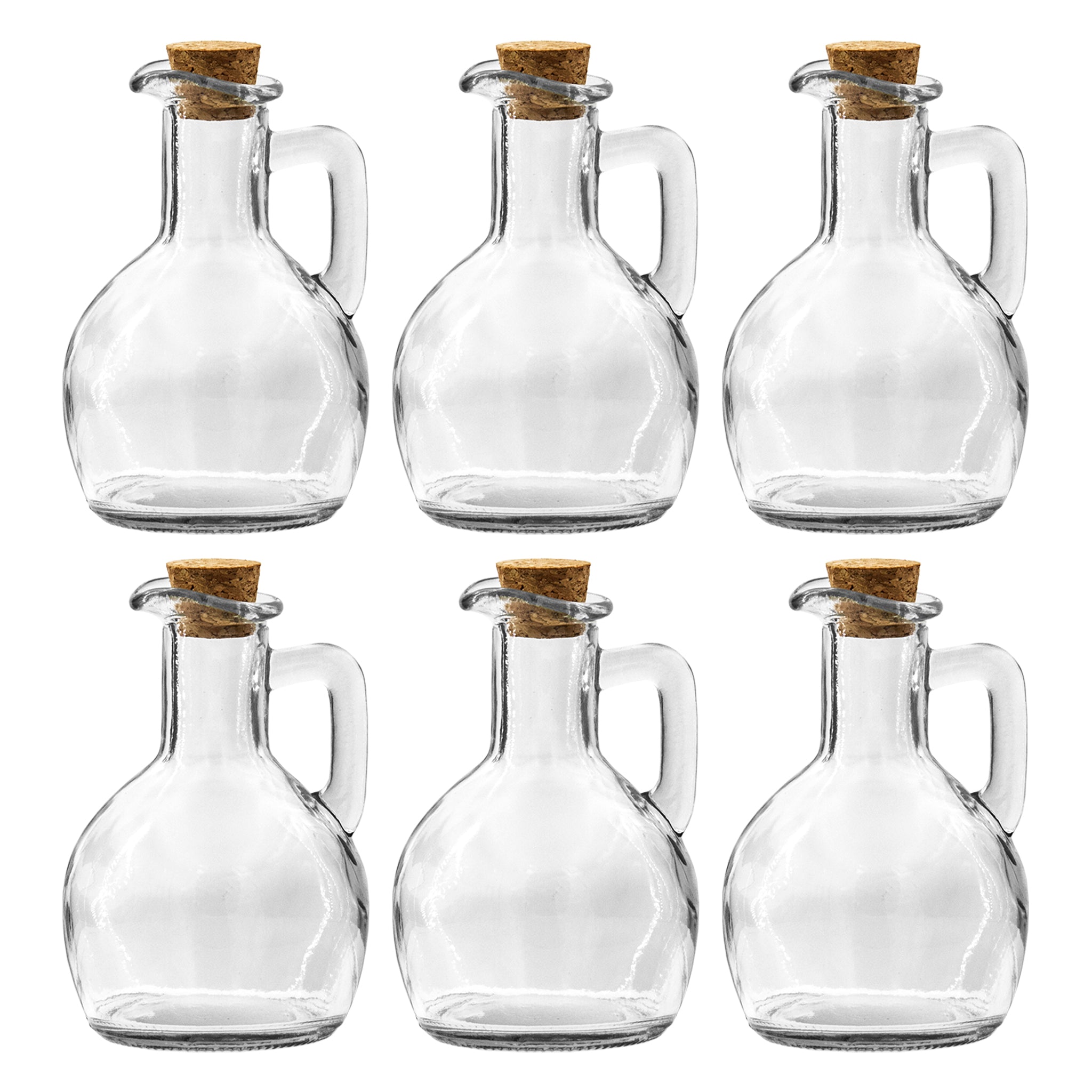 REGENT GLASS OIL/VINEGAR BOTTLES ROUND WITH HANDLE & CORK LIDS 6PK, 170ML