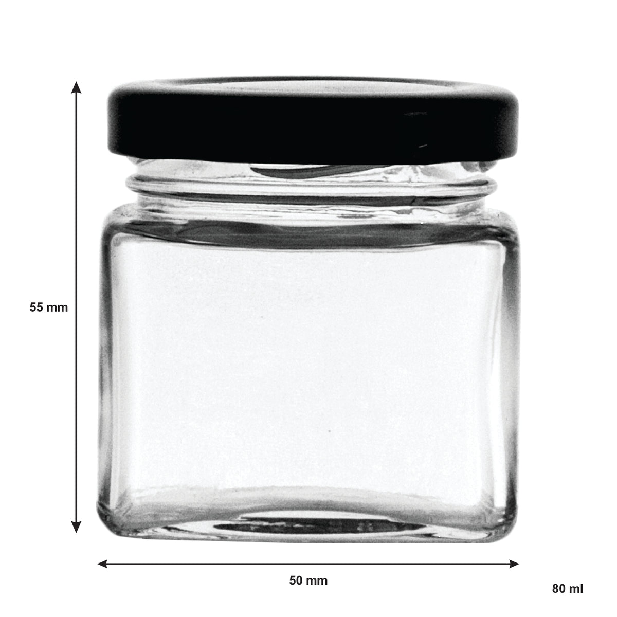 REGENT GLASS SQUARE JARS WITH BLACK LIDS 12PK, 80ML