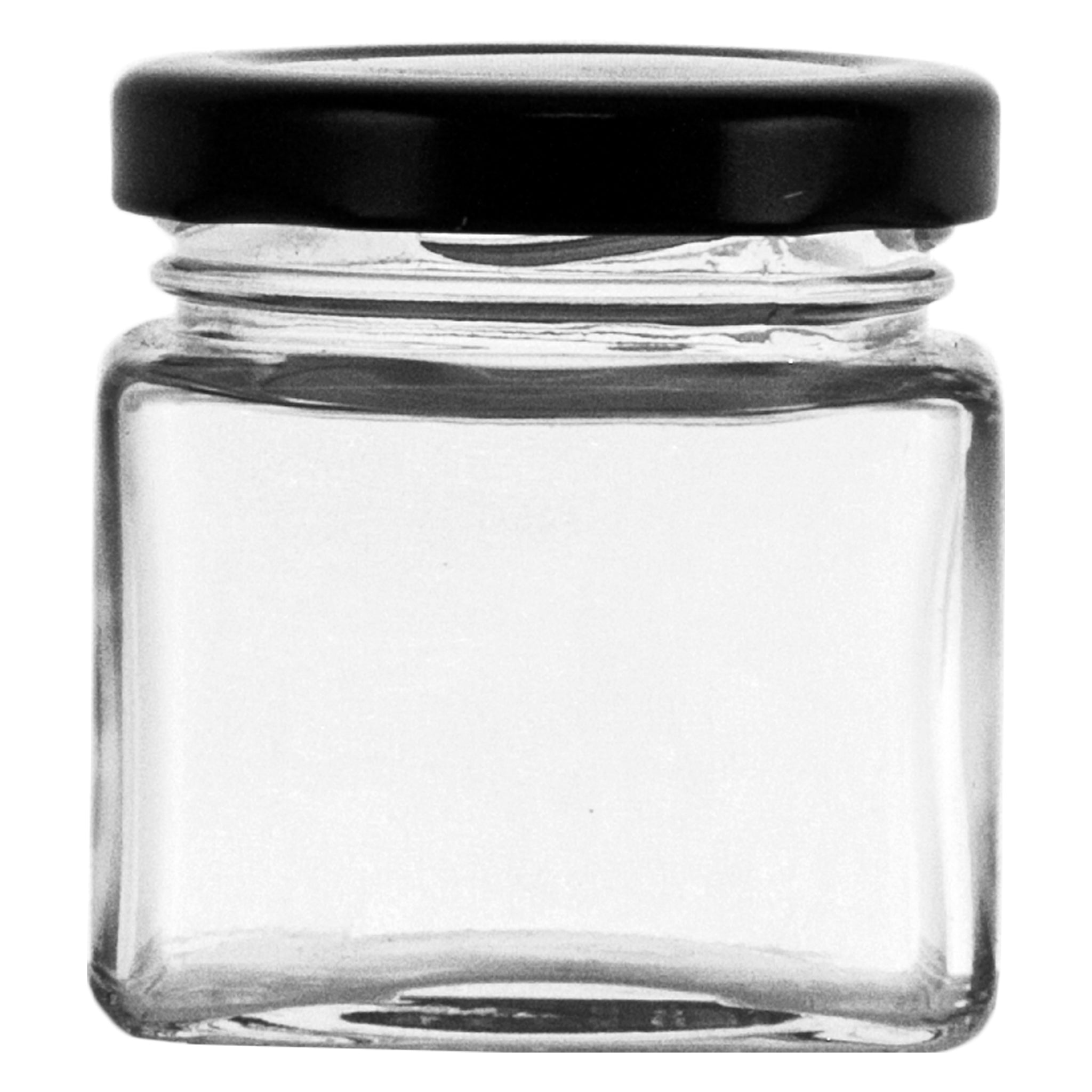 REGENT GLASS SQUARE JARS WITH BLACK LIDS 12PK, 80ML