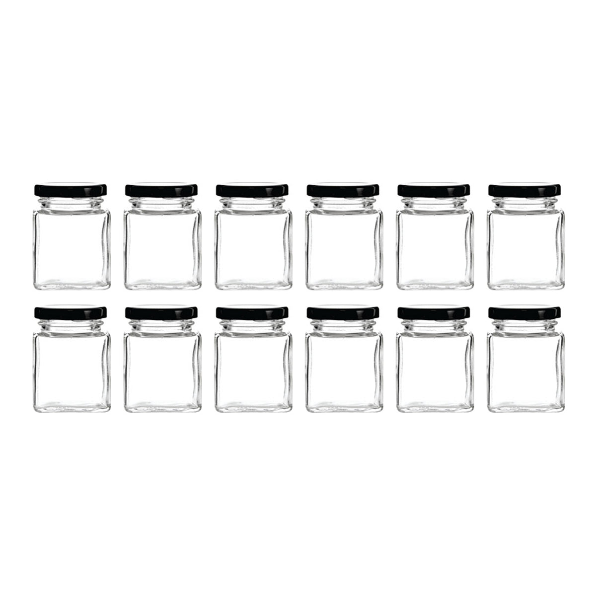 REGENT GLASS SQUARE JARS WITH BLACK LIDS 12PK, 50ML